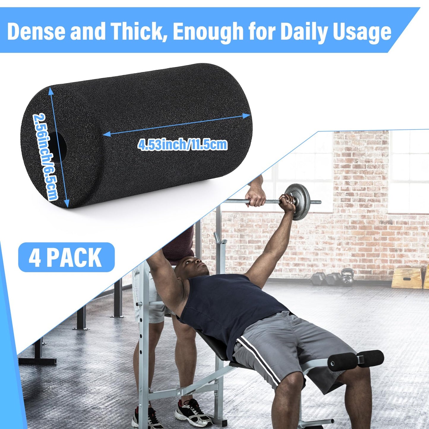 Deekin 4 Pcs Foam Foot Pad Rollers Buffer Tube Cover for Exercise Machine Home Gym Equipment Replacement Pads for Leg Extension Weight Bench Inversion Table(0.87 x 2.56 x 4.53 Inches)