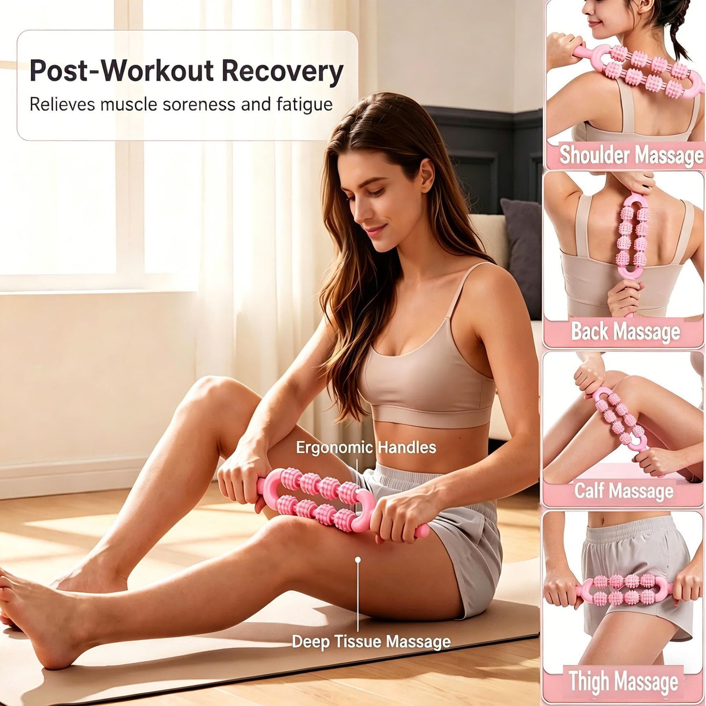 Pedal Resistance Band with Handle, 4 Fabric Covered Tubes 10-90 lbs Exercise Bands with Ankle Straps, Includes Massage Roller & Carry Bag, Full Body Home Gym Workout Equipment for Women and Men