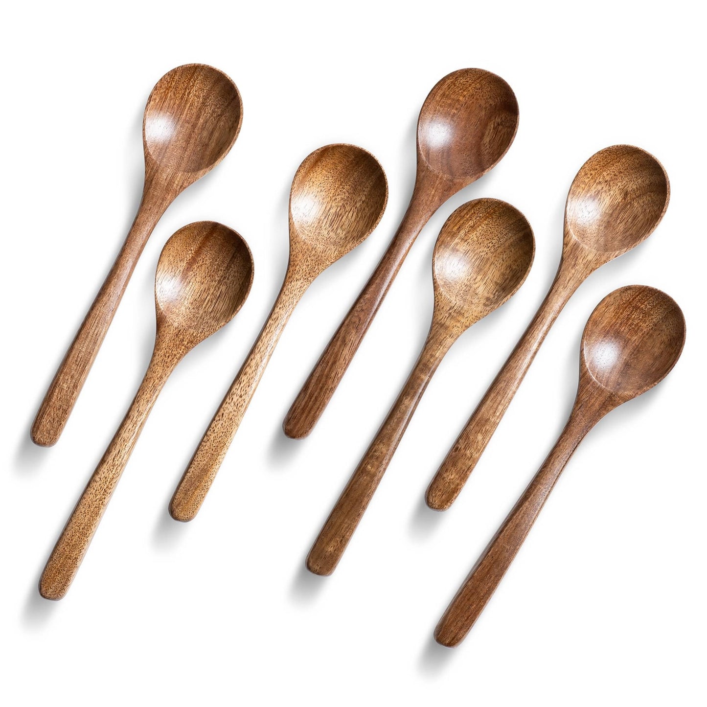 Hefild 7 PCS Wooden Spoons for Eating, 7 inch Wooden Honey Spoons for Tea, Wood Teaspoons for Stirring Coffee, Acacia Wood Table Spoon for Cooking, Small Serving Spoon for Soup, Desserts & Cereal
