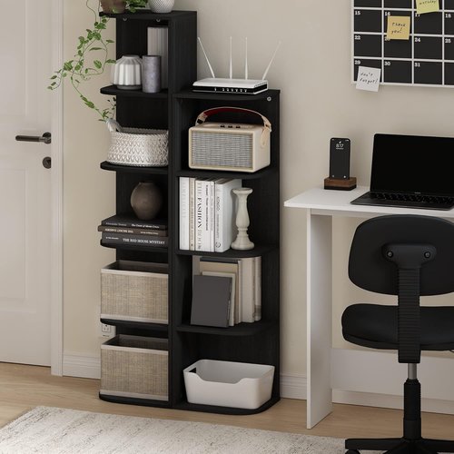 Furinno PASIR 5-Tier Corner Bookshelf - Open Shelf Bookcase for Organization & Storage | Blackwood Finish, 9.3 x 12 x 51.7