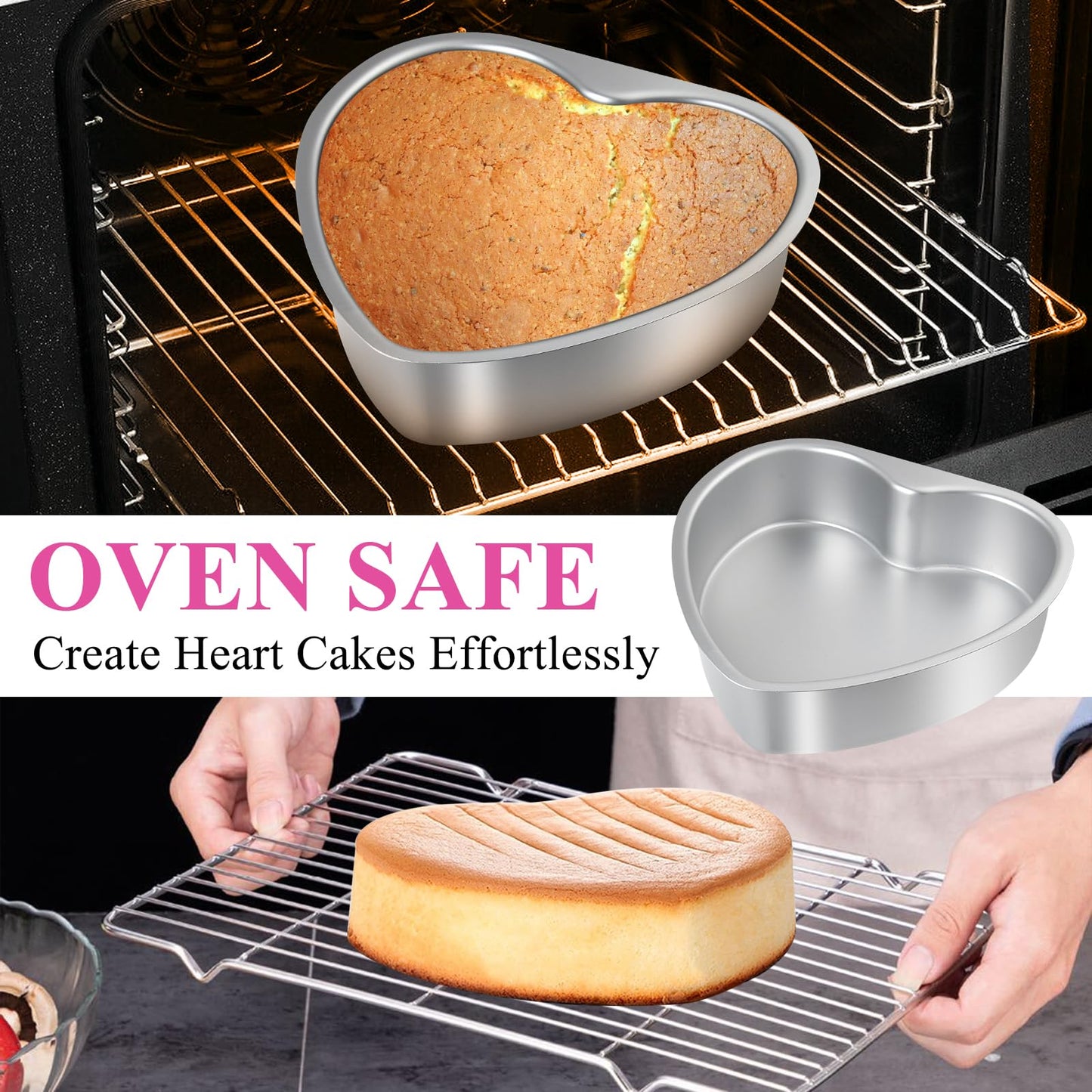 Milkary 2Pcs Heart Shape Cake Pans, Aluminum Heart Cake Mold, Reusable 10 inch Cake Pan for Baking DIY for Wedding Birthday Family Occasions