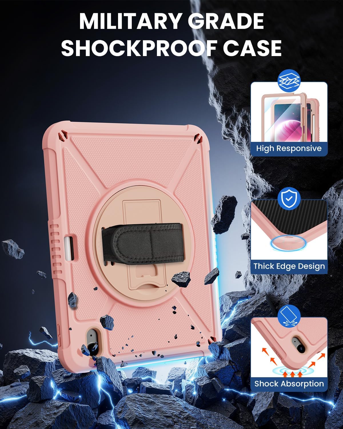 ZtotopCases (A16) 11th/10th 11''/10.9'' Strap,360 11th 2025(A3354/5),Pink for iPad Generation with Screen Protector