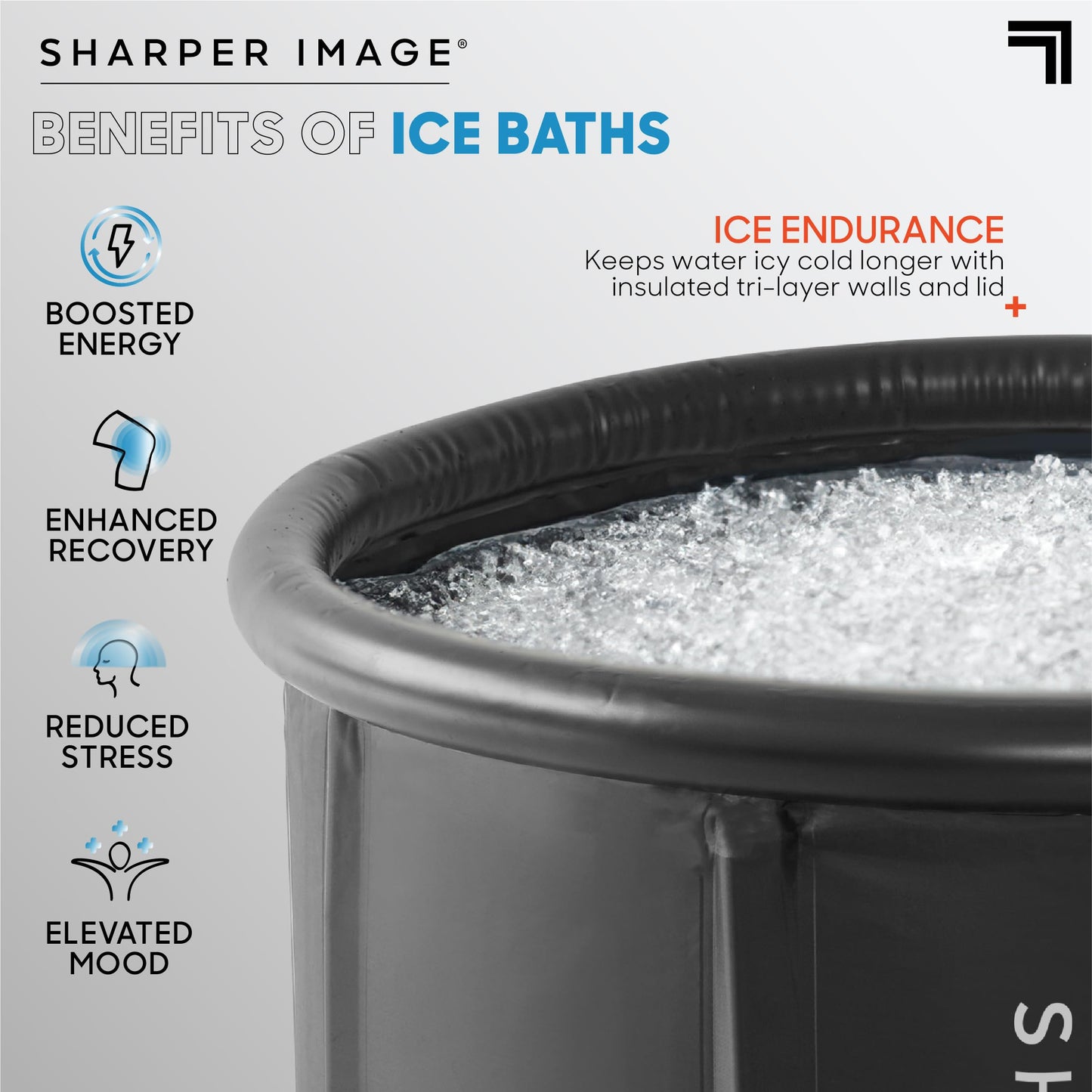 Sharper Image Insulated Ice Bath Cold Plunge Tub with Lid, 31.5" x 29.5", Portable Inflatable Bathtub, Helps Boost Energy & Muscle Recovery, Cold Therapy for Athletes & Adults up to 6'5" & 250 Lbs