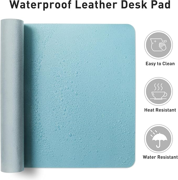 Aothia Faux Leather Desk Mat - Non-Slip PU Leather Desk Blotter, Waterproof Writing Surface, Large Desk Pad for Office & Home (Blue Topaz, 55" x 24")