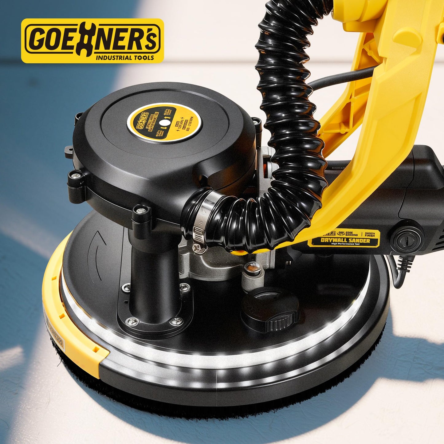 Drywall Sander, 950W 8.5A Electric Drywall Sander with Vacuum Dust Collector, 9 Variable Speed 800-2100RPM, 26FT Power Cord, Wall Sander for Popcorn Ceiling, Pole Sander for Drywall (Yellow)