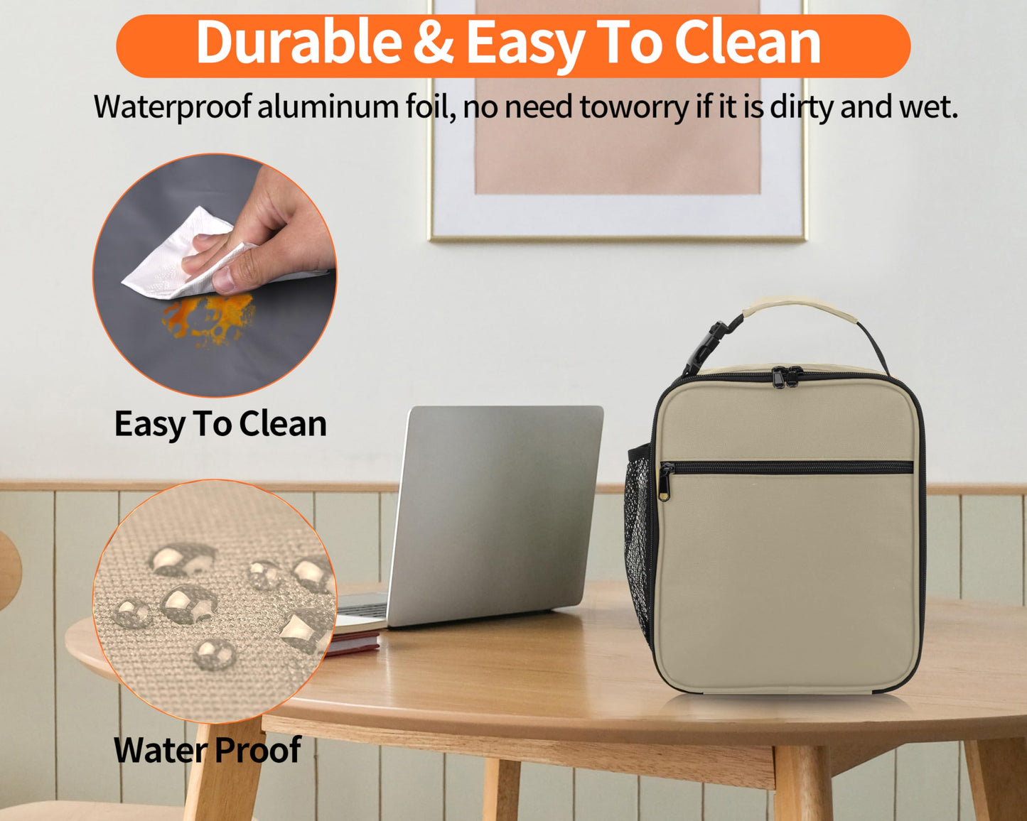 ZM-YOUTOO Lunch Box for Men - Reusable Lunch Bag Men Adult Women- Insulated Small LunchBox (Beige)