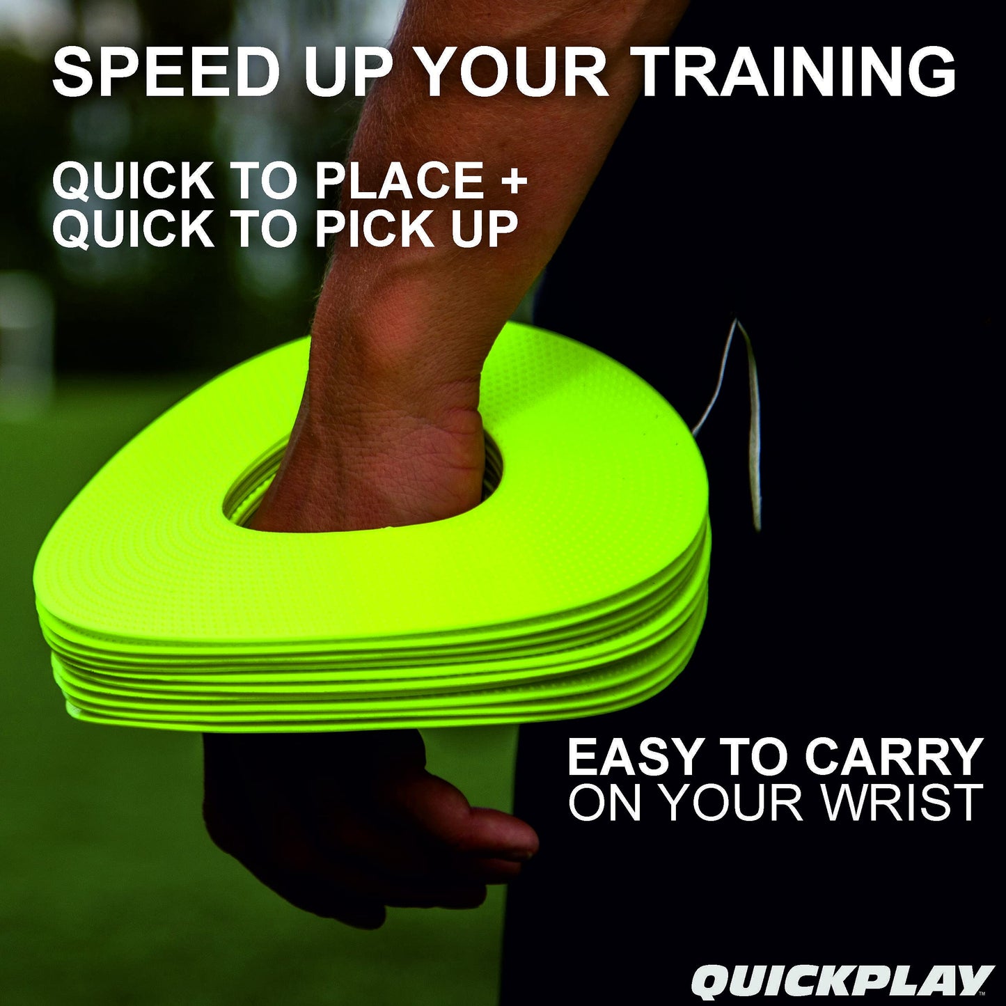 QUICKPLAY PRO Quick-Pick Flat Markers The Original Flat Field Cone Easy Carry Neon Green Spot Markers (Set of 10)