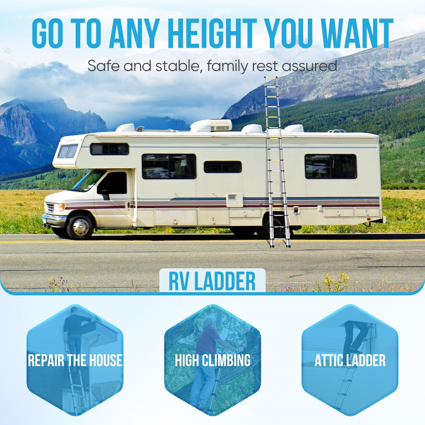 Telescoping Ladder, 20.3 FT Aluminum Extension Ladder, Heavy Duty 330lbs Capacity,Folding Compact Portable Anti-Slip Ladder for RV or Outdoor Work