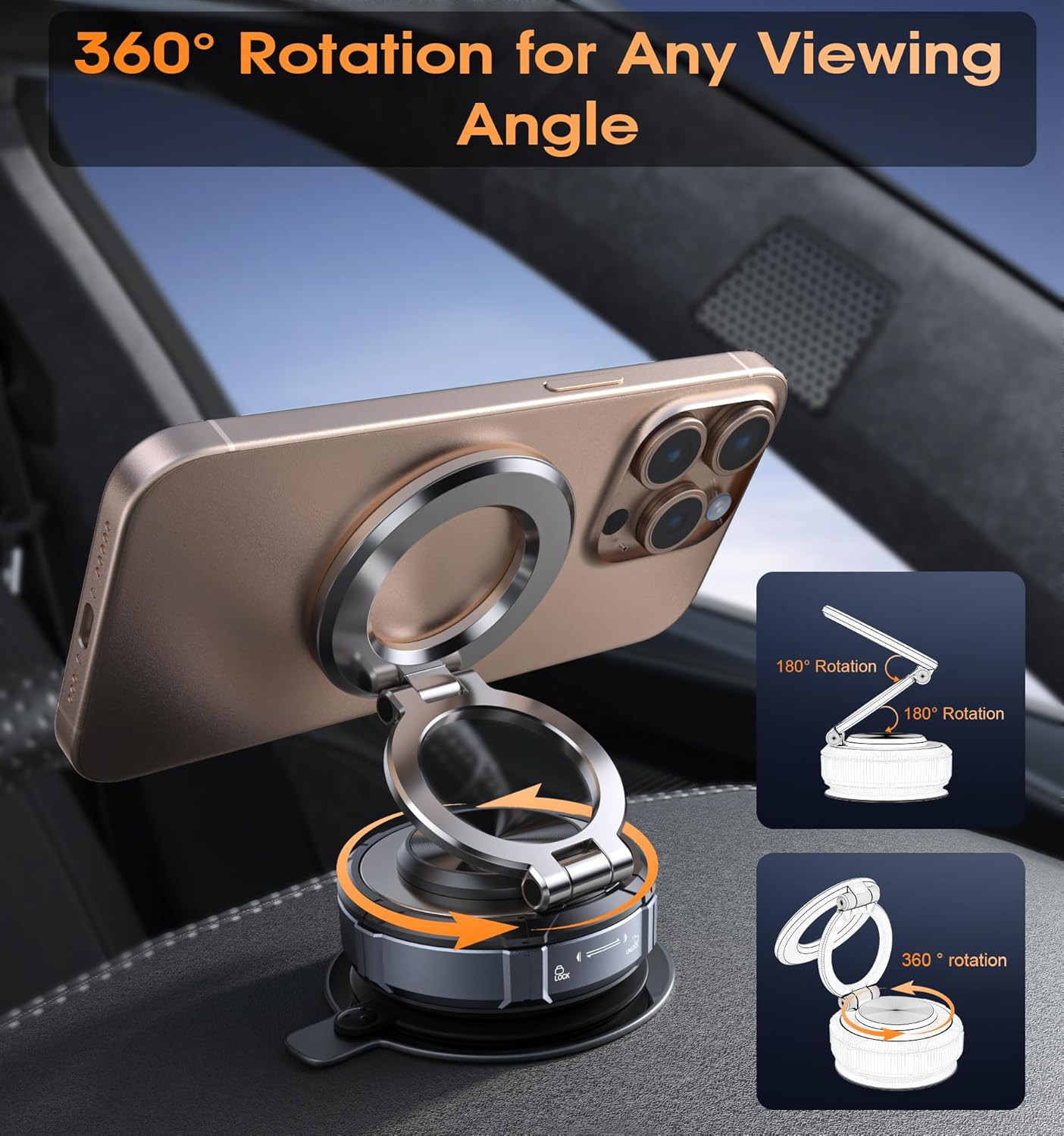 BOCLOUD 360 98 LBS 16 15 14 13 12 Upgraded Suction Cup Phone Mount Zinc Alloy Phone Stand Vacuum Magnetic Car Holder