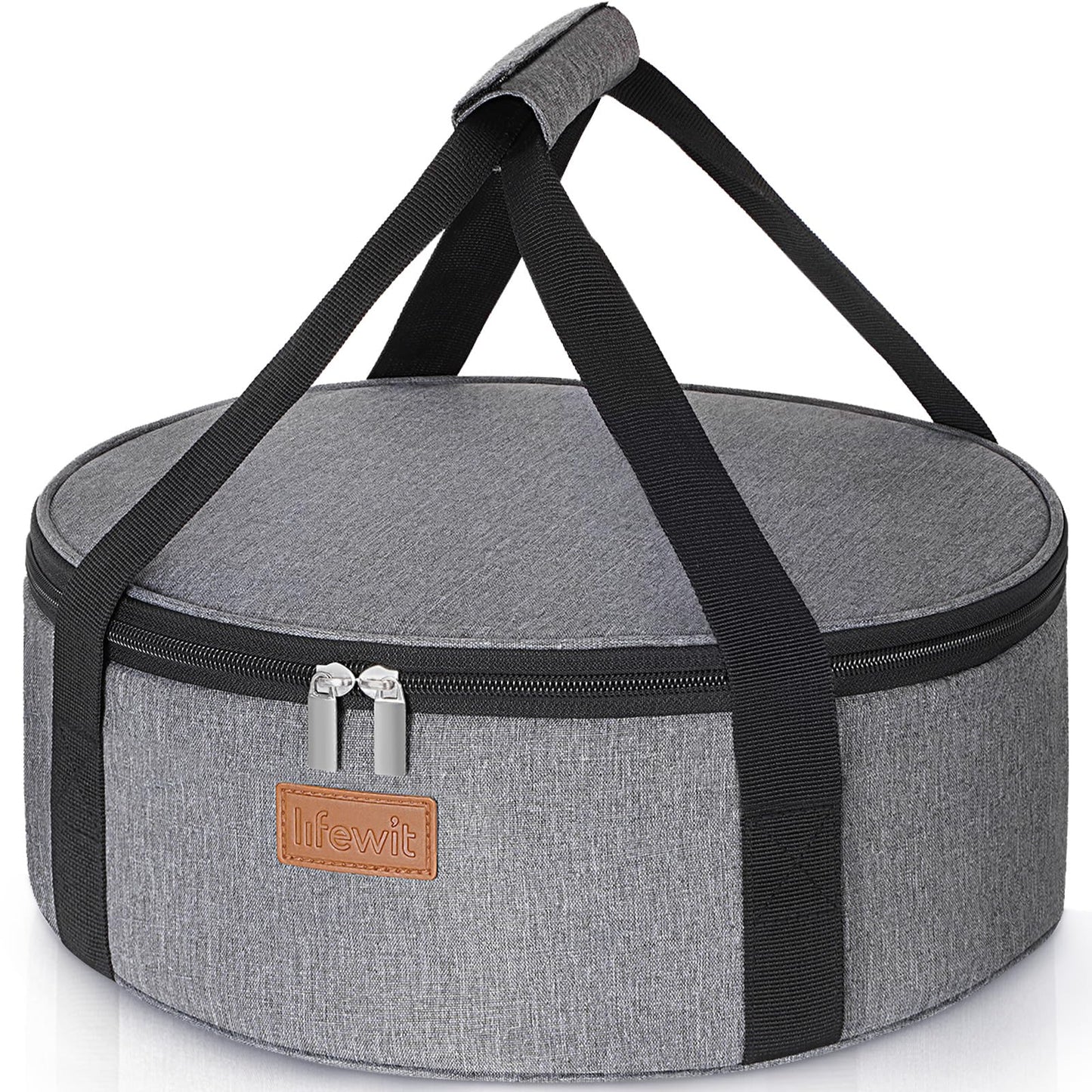 Lifewit Insulated Single Decker Round Casserole Carrier, Portable Pie Carrier Bag for Hot or Cold Food, Fits 12.5" Baking Dish, Thermal Lunch Tote for Potluck Parties, Picnic and Cookouts, Grey