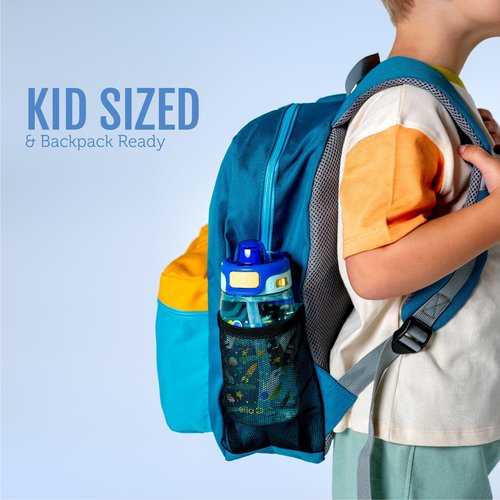 Ello Kids Pop & Fill 16oz Tritan Plastic Water Bottle with Quick Fill Technology, Leak Proof Locking Lid, Sip & Chug, BPA Free, Dishwasher Safe, For School, Lunchboxes, Royal Palace