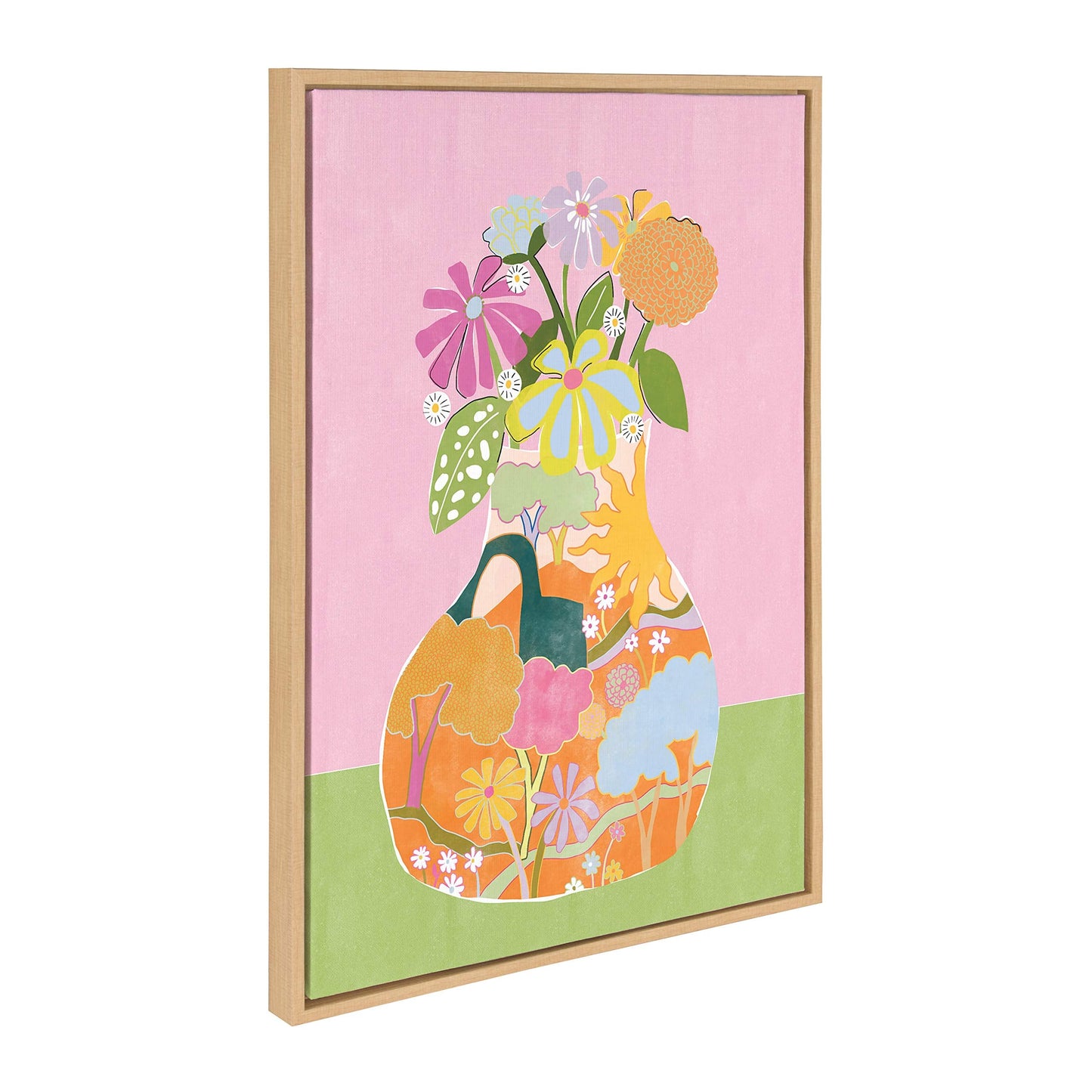 Kate and Laurel Sylvie Miracle Vase Framed Canvas Wall Art by Alja Horvat, 23x33 Natural, Floral Art for Wall