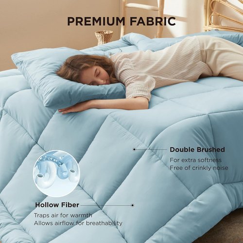 Bedsure Comforter Duvet Insert - King Size Quilted Down Alternative Bedding, Light Spa Blue, All Season, 90 x 102 Inches
