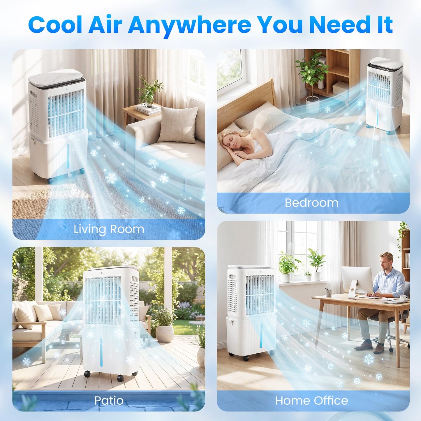 Auertech 6.8 Gal Swamp Cooler, 2500CFM Evaporative Air Cooler with Light & Detachable Tank, Portable Cooling Fan, 4-IN-1 AC Unit, Windowless Air Conditioners for Bedroom Apartment Garage