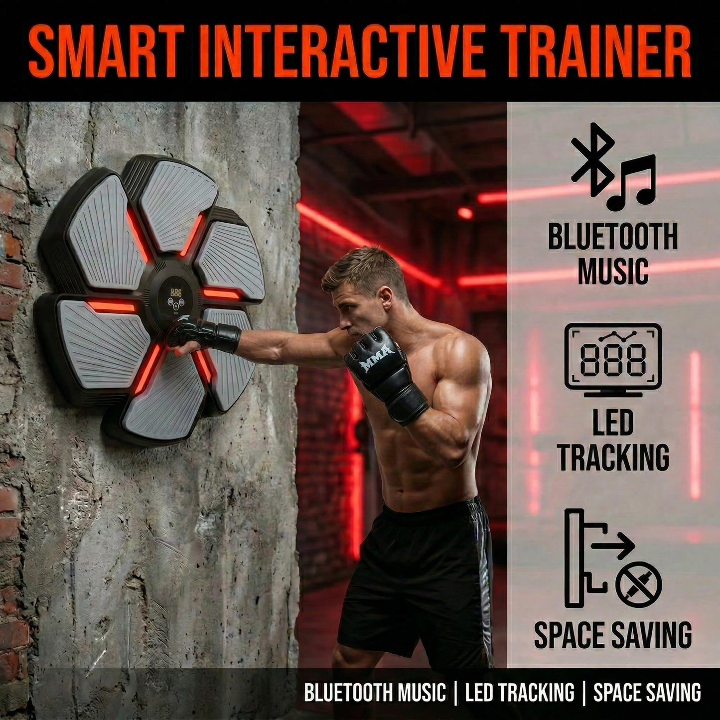 Music Boxing Machine, Music Boxing Machine for Adults, Interactive Punching Trainer with Boxing Gloves, Adults Smart Bluetooth Boxing Training, 9 Modes & 9 Speeds