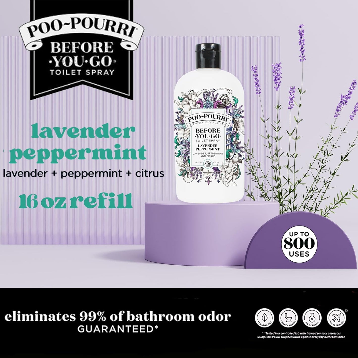 Poo-Pourri Toilet Spray Refill - Lavender Peppermint | 16 Fl Oz, Up to 800 Uses, Essential Oil Deodorizer