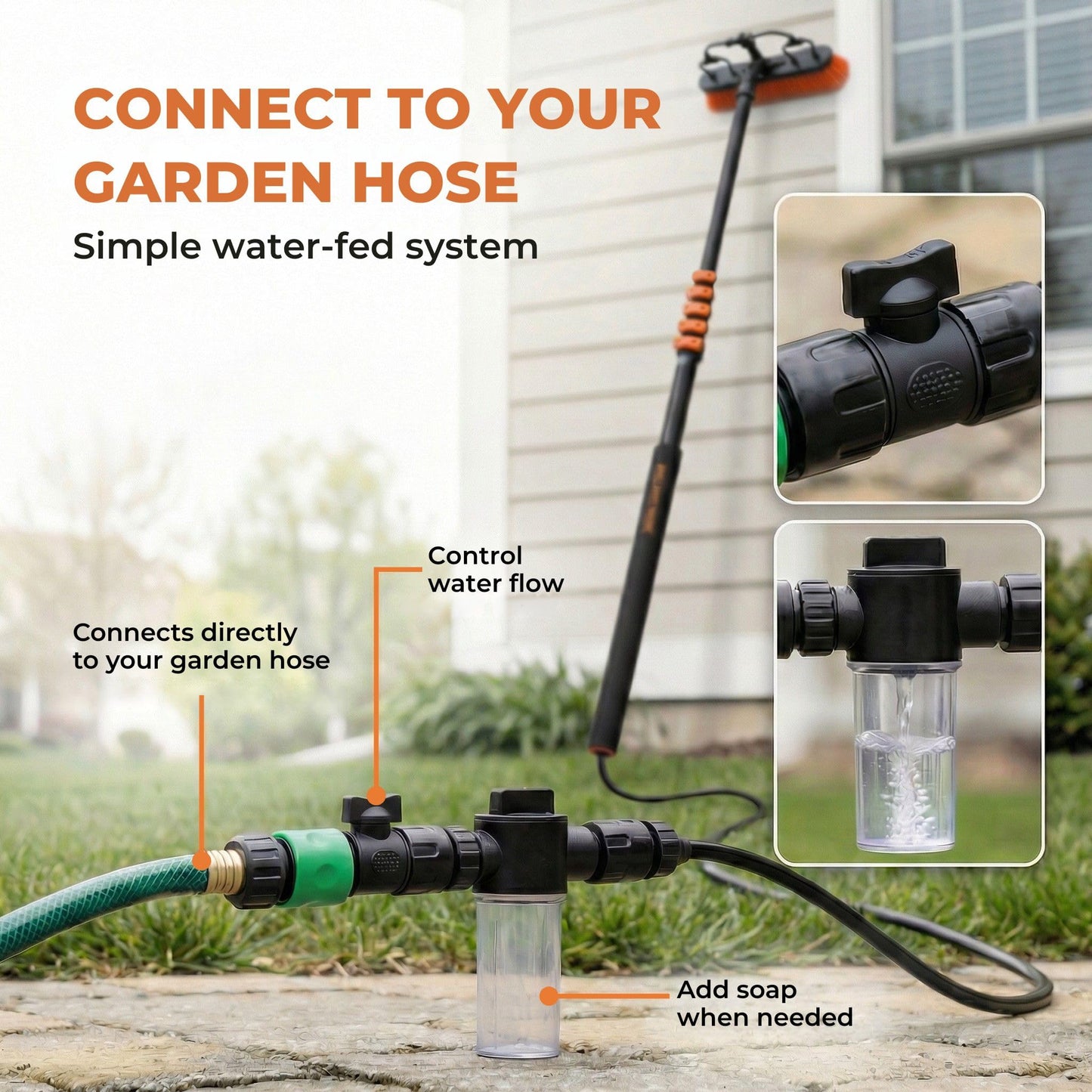 Briliantwerk Solar Panel Cleaning Brush with 20 ft Extension Pole – Water Fed Pole Brush with Soap Dispenser for Solar Panels, Windows & Siding – Heavy Duty, Streak-Free Solar Cleaning Kit