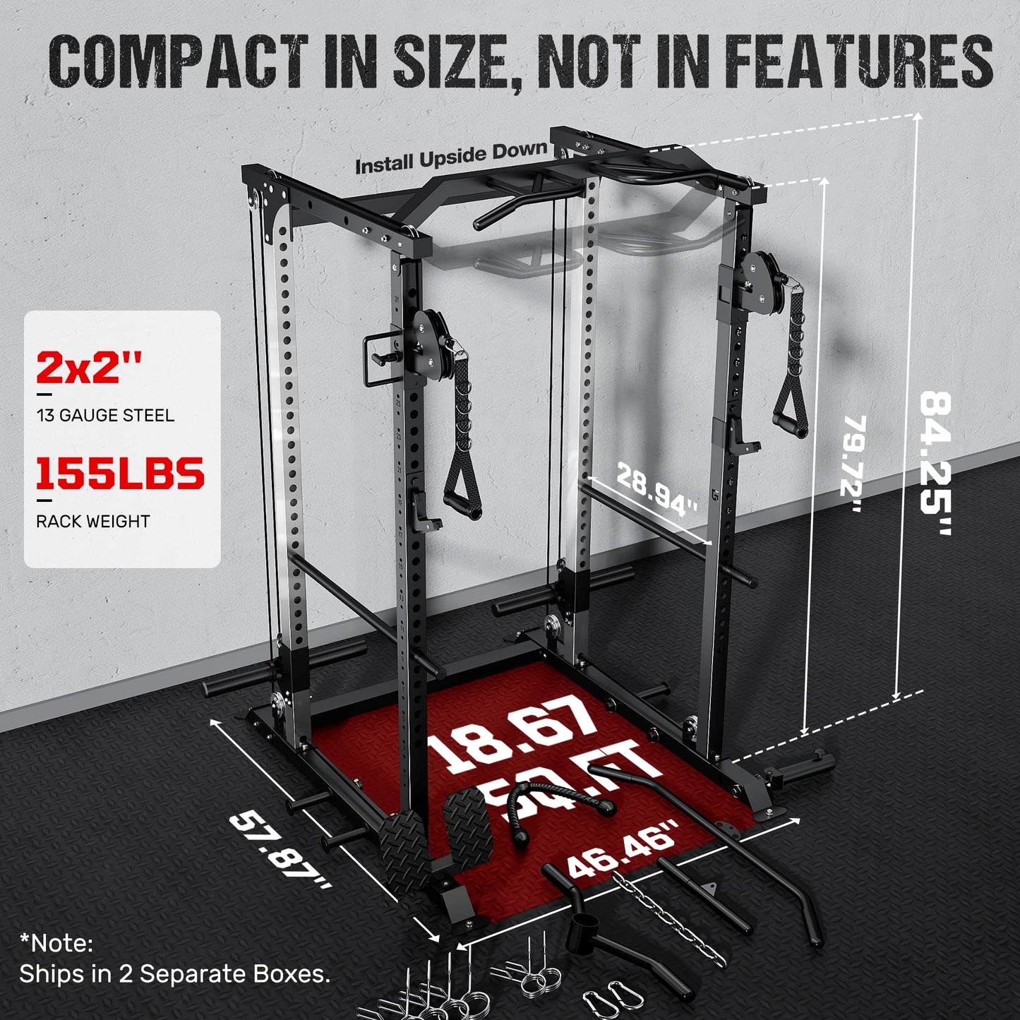 GOIMU DP01 Power Cage, 2000LBS Squat Rack with with Cable Crossover and Dual Independent Pulley System, Full Cage for Full Body Training, Power Rack with More Training Attachments for Home Gym(BK-Pro)