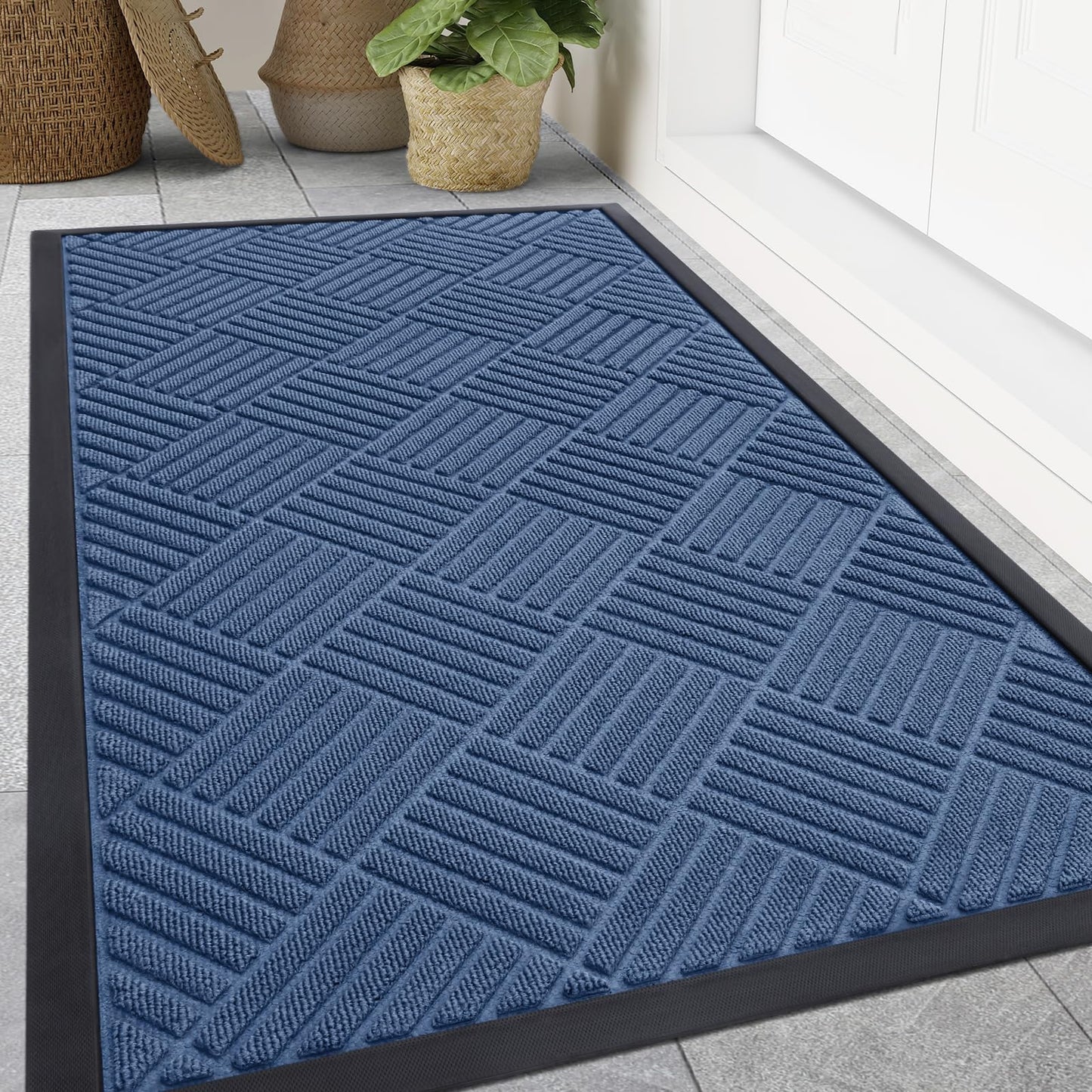 Smiry Front Door Mat Outside Entrance, Heavy Duty Outdoor Indoor Mat, Natural Rubber Doormat, Non Slip, Trap Dirt and Moisture, Easy Clean, Low Profile Patio Porch Entryway Mat, 59x35, Blue