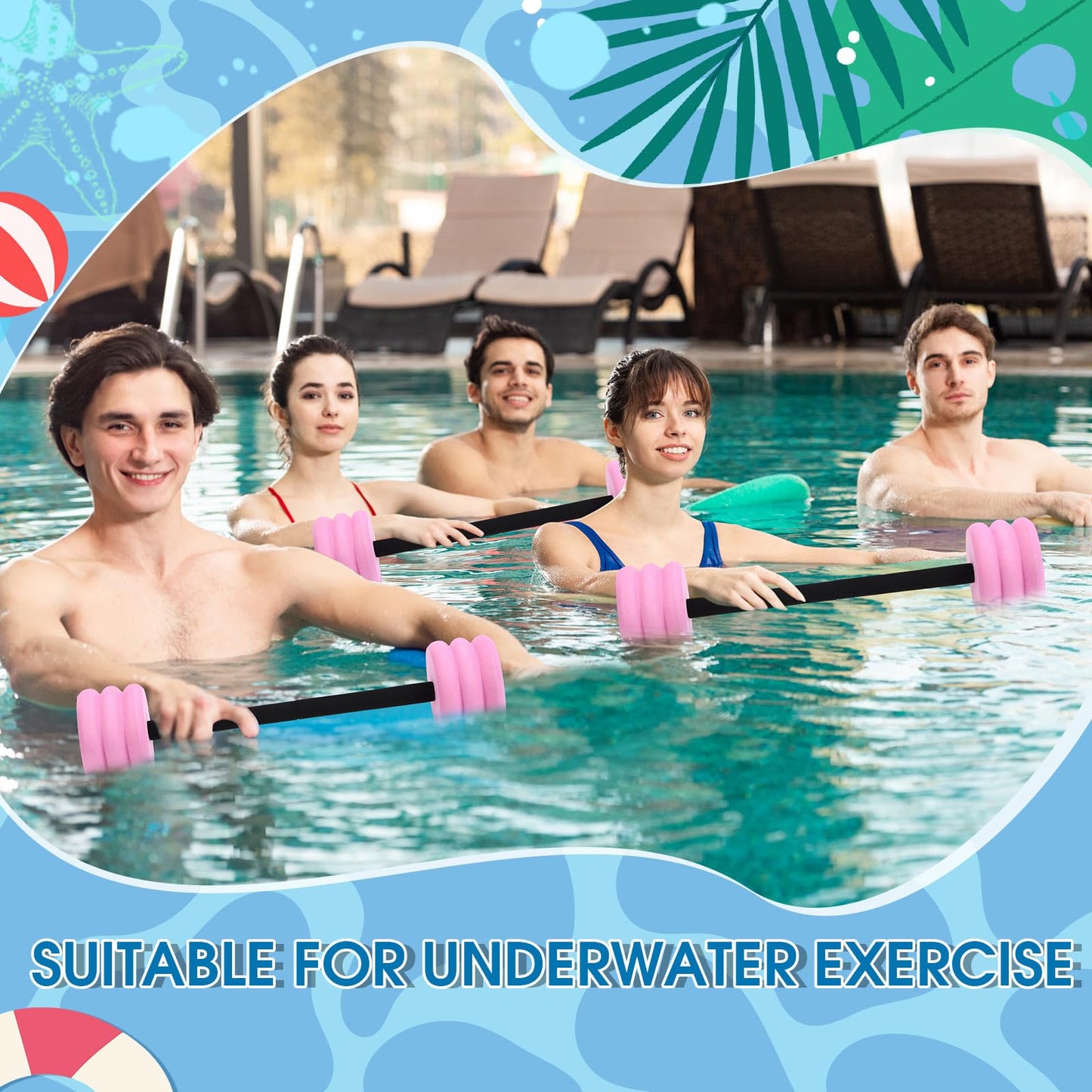 Soulchen Long Aquatic Exercise Dumbbells Foam Water Weights Dumbbell Aquatic Pool Barbells with High Density EVA Foam for Swim Water Aerobics Workouts Loss(Pink,25.2 Inch)