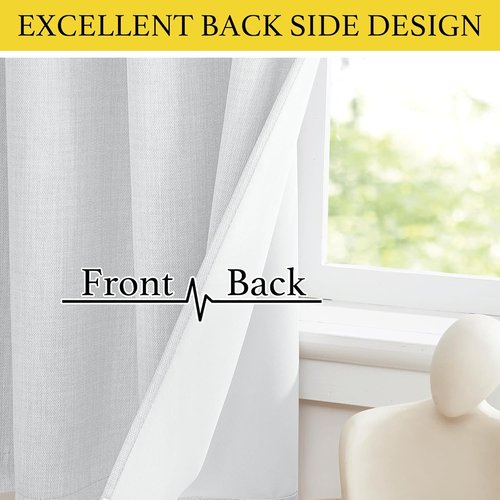 NICETOWN Faux Linen Room Darkening Curtain Valances - Energy Saving Thermal Tiers | Greyish White, 36" Long, 2 Panels