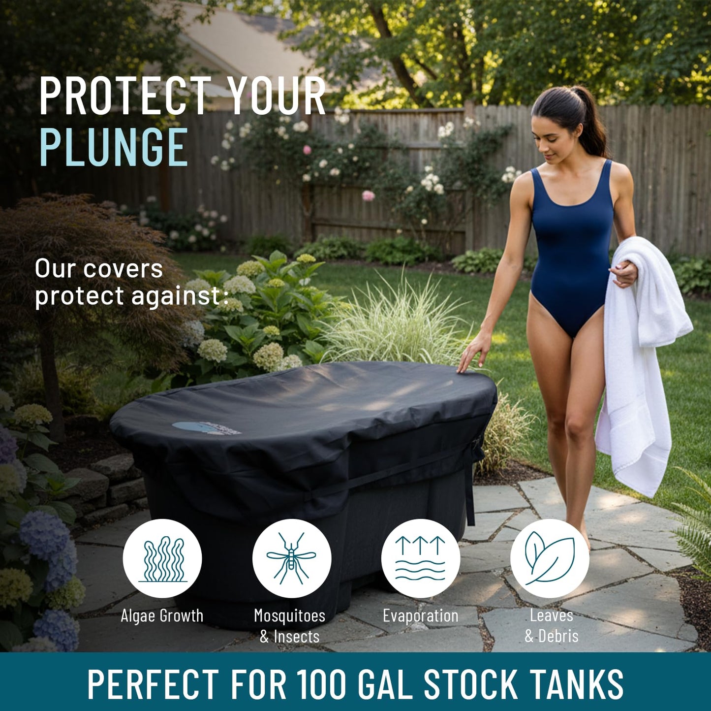 Polar Protector - 100 Gallon Oval Stock Tank Cover Ice Water Therapy Ice Bath Cover Cold Water Cover 100 Gallon Oval Stock Tank Waterproof Rip Proof Tough Keeps Tanks Clean
