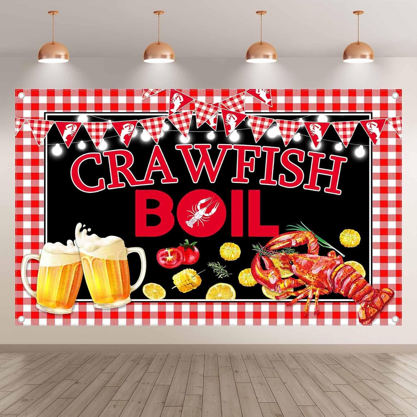 YCUCUEI 72x43inch Crawfish Boil Theme Backdrop Lobster Seafood Banner Background BBQ Beer Outdoor Party Decorations