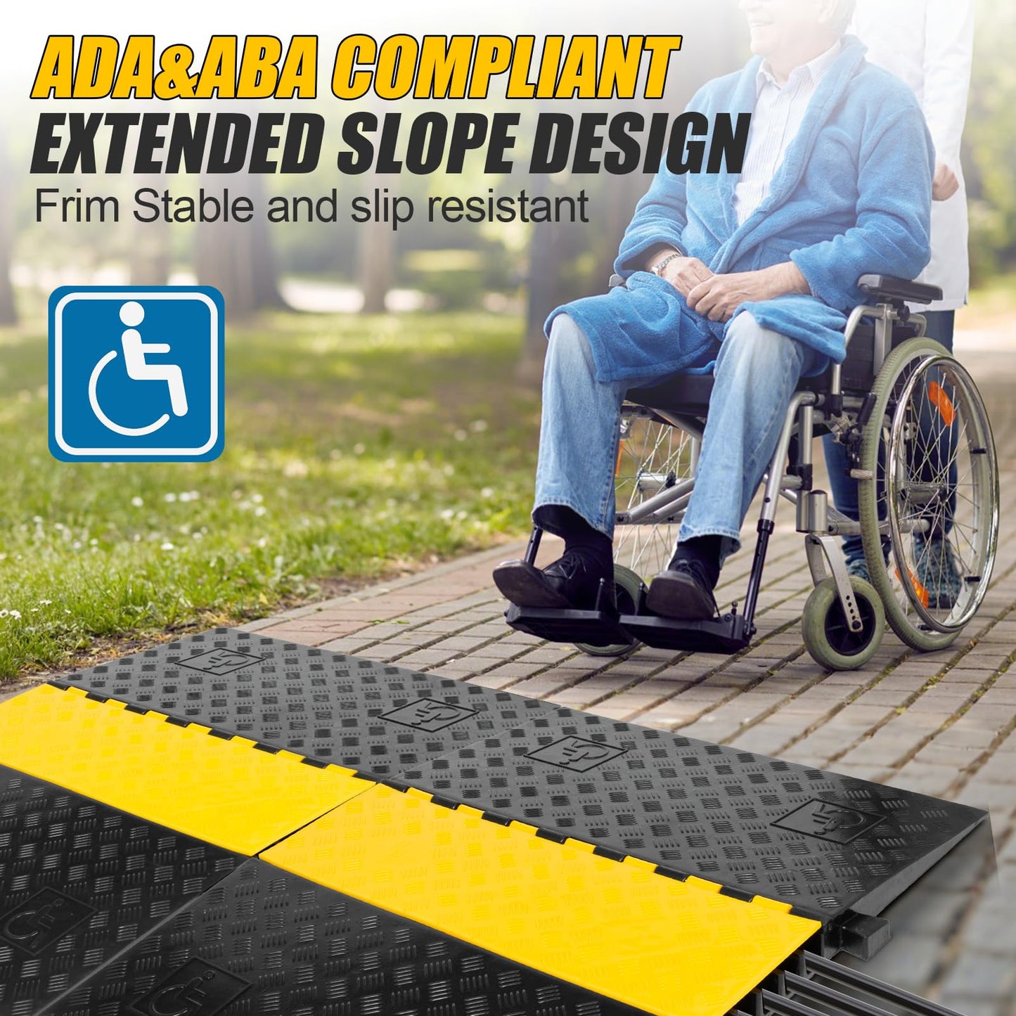 WKINGBOOM 5 Channel Rubber Cable Protector Ramp, ADA Compiant Low Profile Drive Over Cable Protector, Wire Cord Cover Ramp for Wheelchiar, Walker, Gait Trainer, Rollator, Scooter, Low Vehicles