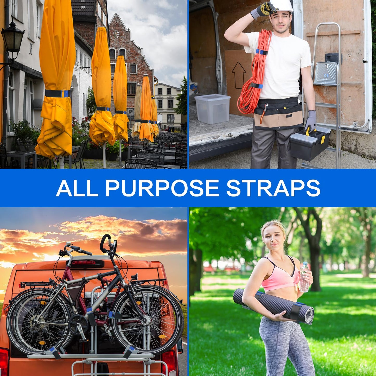 Skipwall Ladder Straps,Ladder Rack Tie Down Straps,Adjustable Multipurpose Securing Straps with Hook and Loop for Ladder, Home, Garage, Car, Truck or Boat (4)