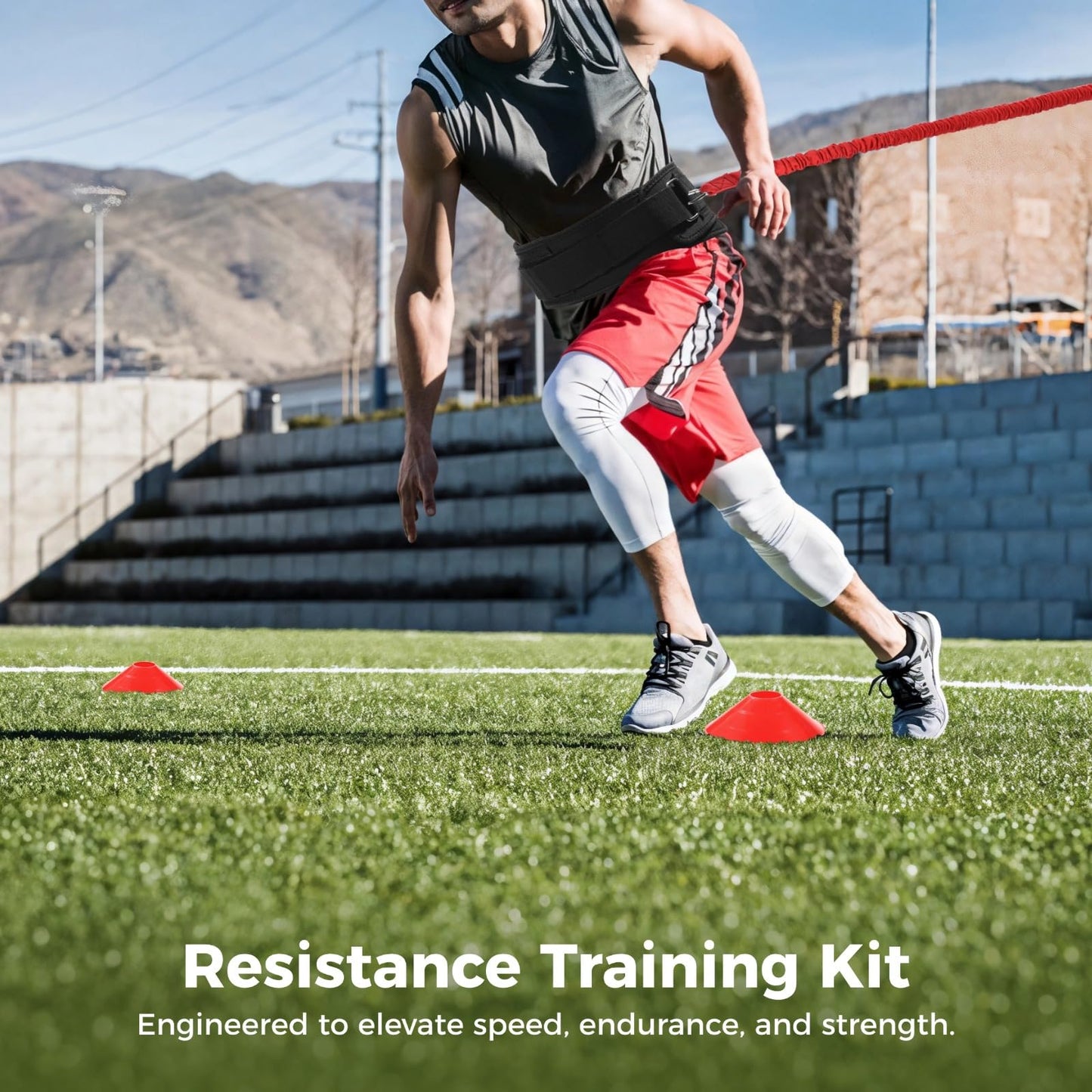 Speed Training Equipment Set, Resistance Bungee Band Multi Sport Exercise Set With Resistance Bungee Band, Waist Belt, Training Cones, and Fixing Band, Improving Speed, Stamina and Strength (A)