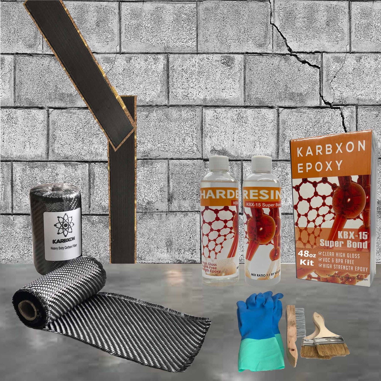 25 ft - Carbon Fiber-Basement Wall Crack Repair Kit - Carbon Fiber Foundation Wall Repair - Easy to use Includes Instructions
