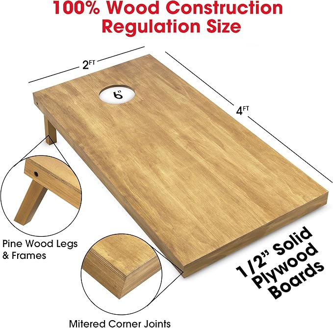GoSports 4 ft x 2 ft Regulation Size Wooden Cornhole Boards Set - Includes Carrying Case - Full Regulation Size Bean Bag Toss Boards