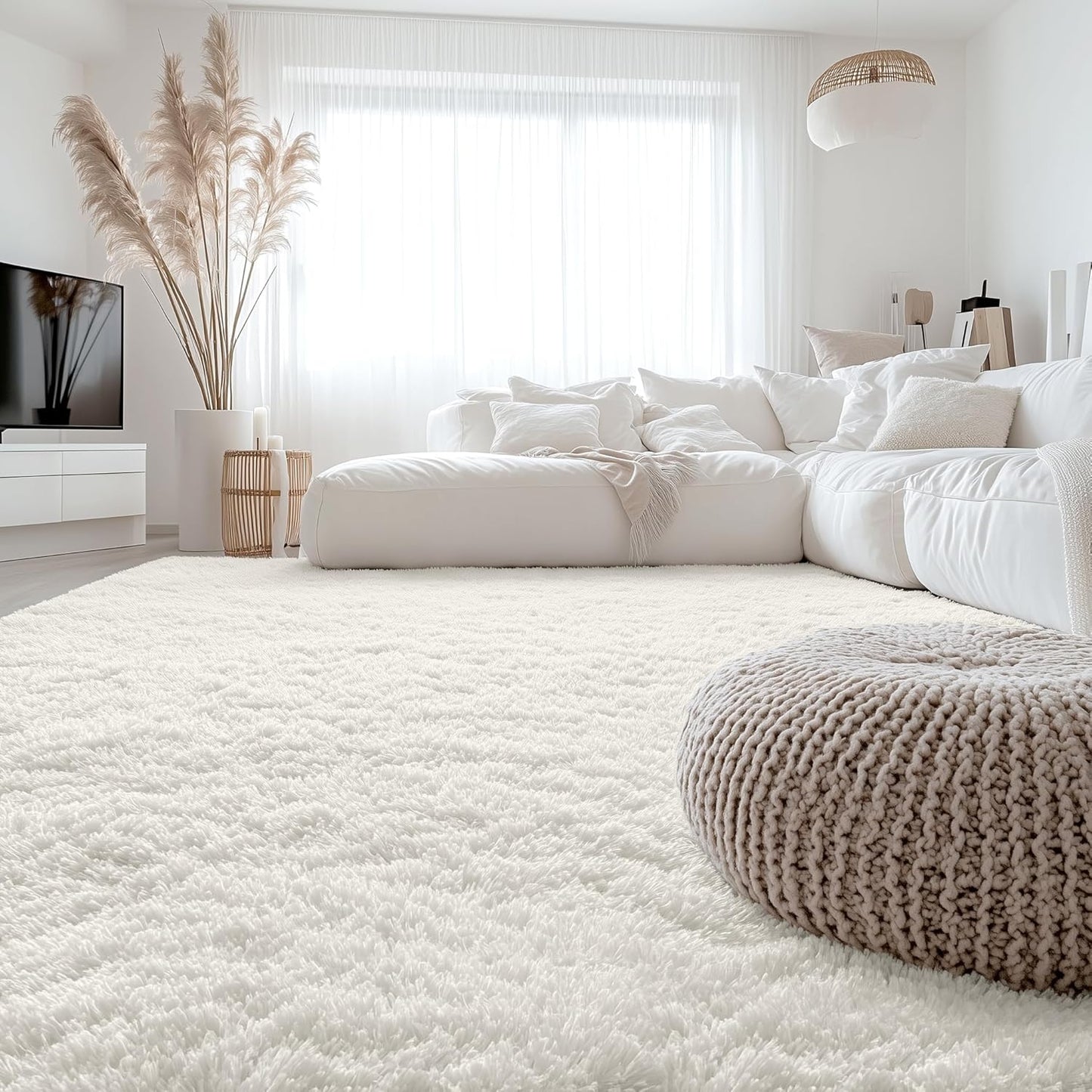 OLANLY Large Area Rug - Soft Fluffy Shaggy Carpet for Living Room & Bedroom | 6x10 ft, Ivory
