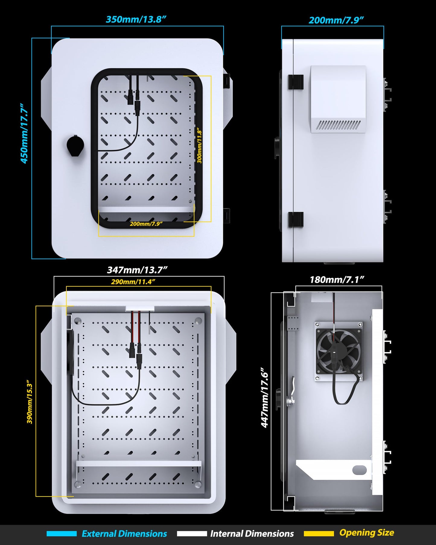 Akwscyby Outdoor Electrical Box with Clear Window and Thermostat and Fan, Precise Temperature Control 0.1°F, IP65 Water Resistant Rating, Galvanized Steel, Aluminum Rear Beam(17.7" x 13.8" x 7.9")
