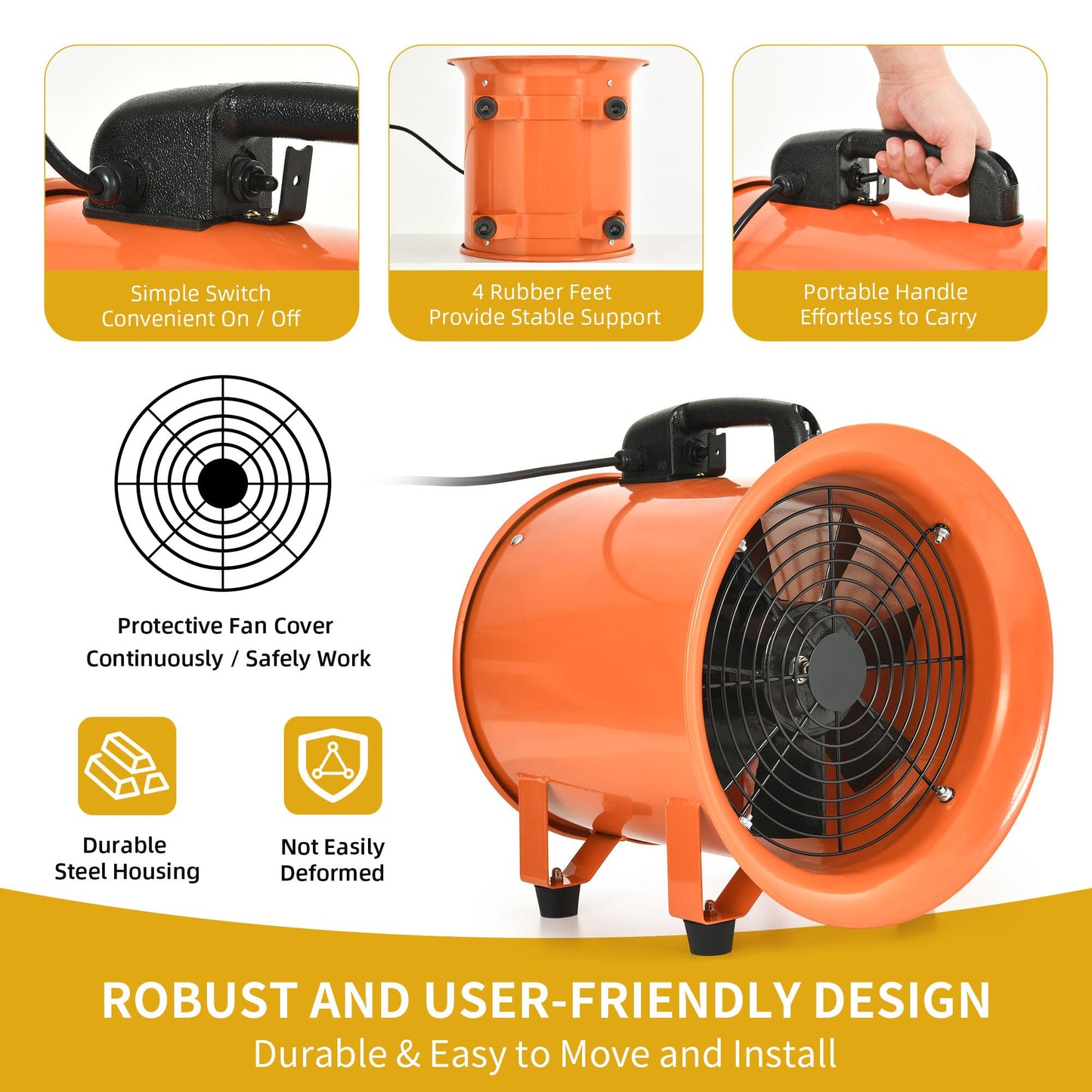 DWVO 12 Inch Utility Blower Exhaust Fan, Extractor Fans High Velocity, Portable Ventilation Fan with 16FT (5M) Ventilator Duct Hose for Industrial Use, Paint Booths, and Workshops
