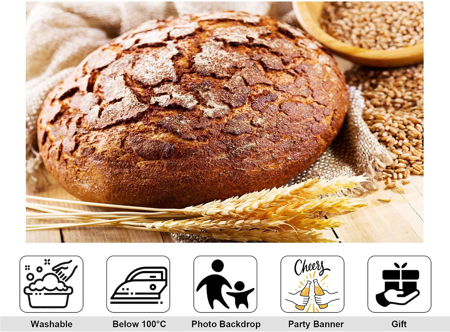 KeyWork 10x10ft Rye Bread Backdrop Fresh Whole Grain Sourdough with Wheat Photography Background for Bakery Food Fair
