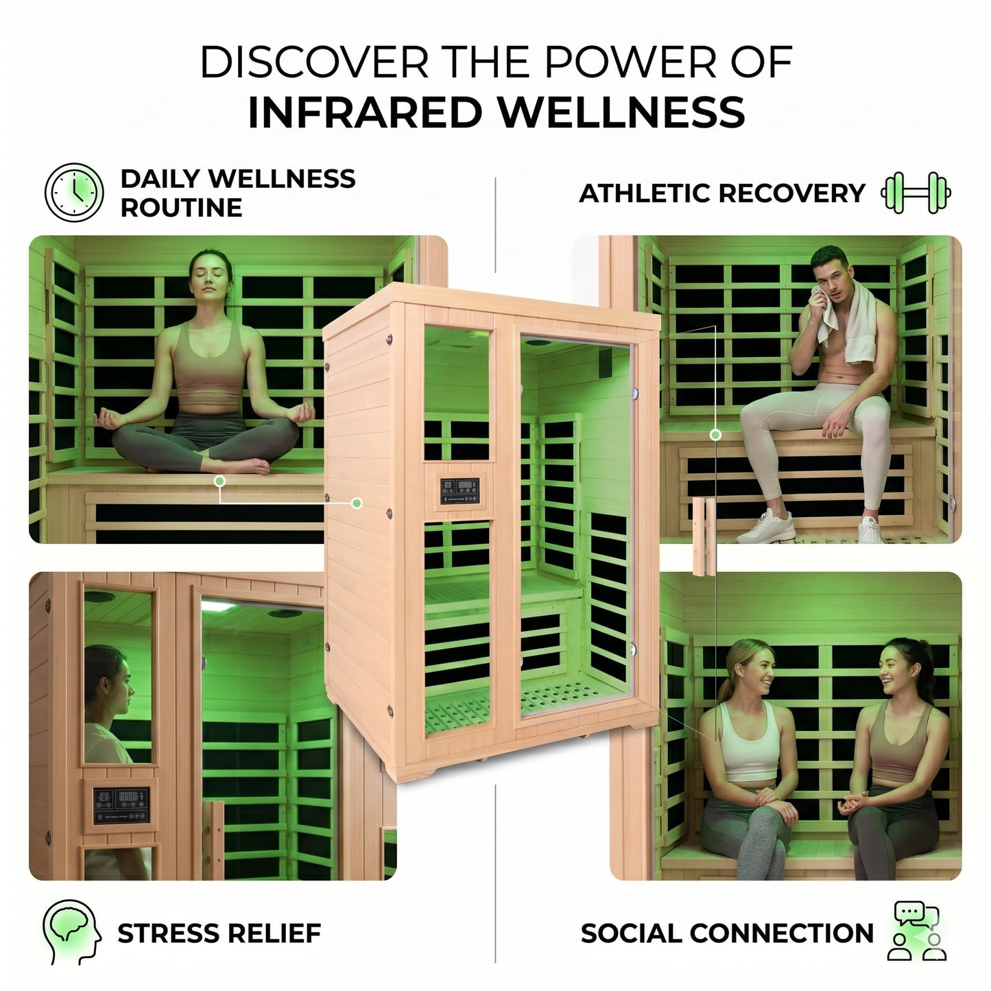 Homsido 2-Person Low EMF Far Infrared Sauna for Home,Canadian Hemlock Wood with 7-Color Therapy,Bluetooth Speakers,Chromotherapy Lights,1850W Heater,Tempered Glass Door&LCD Control Panel