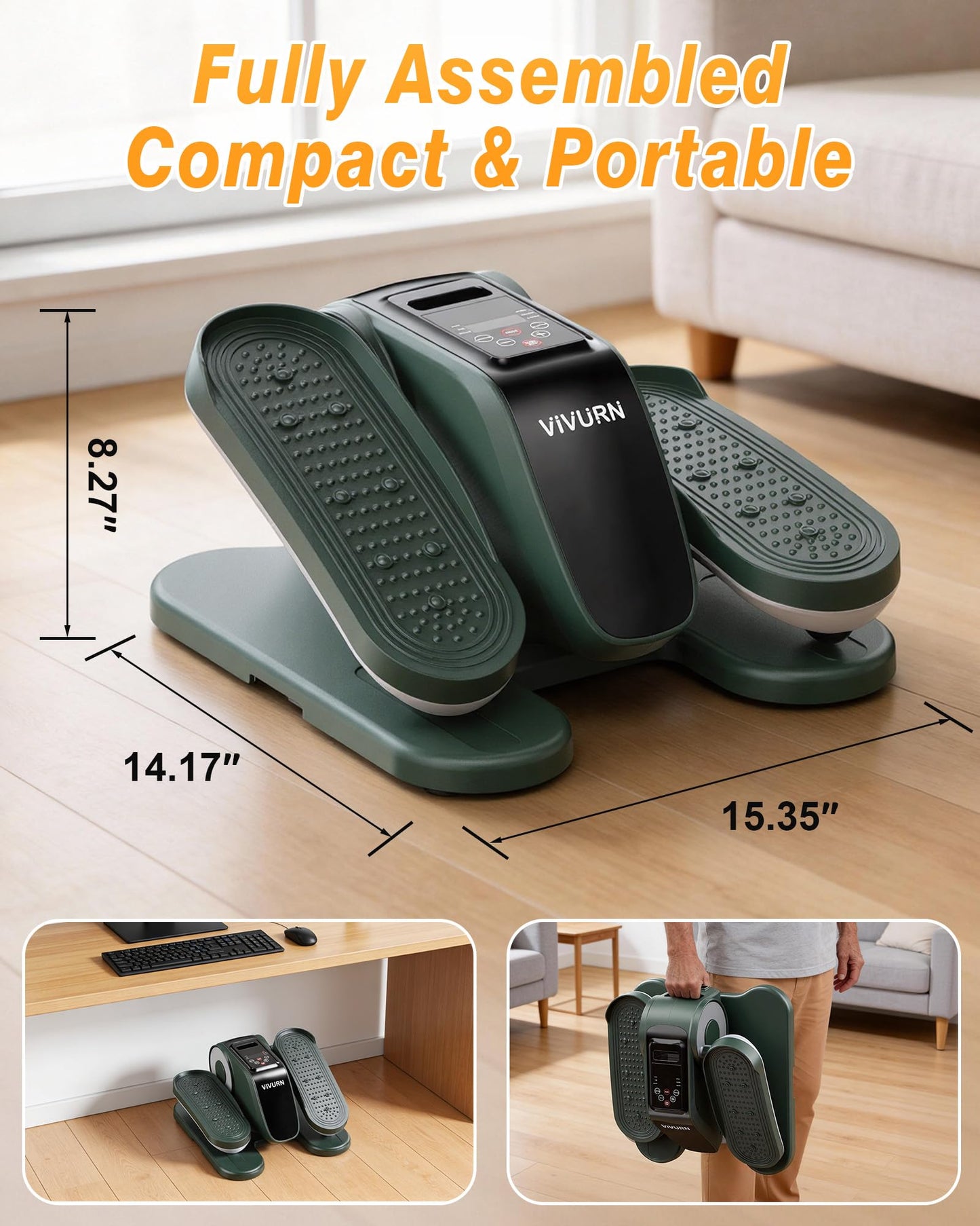 VIVURN-Upgraded Under Desk Elliptical 12 Speeds Forward & Reverse Manual & Auto Mode, Electric Leg Exerciser As Seen on TV for Seniors with Non-Slip Mat Quiet Smooth for Home Office, Gift for Mom Dad