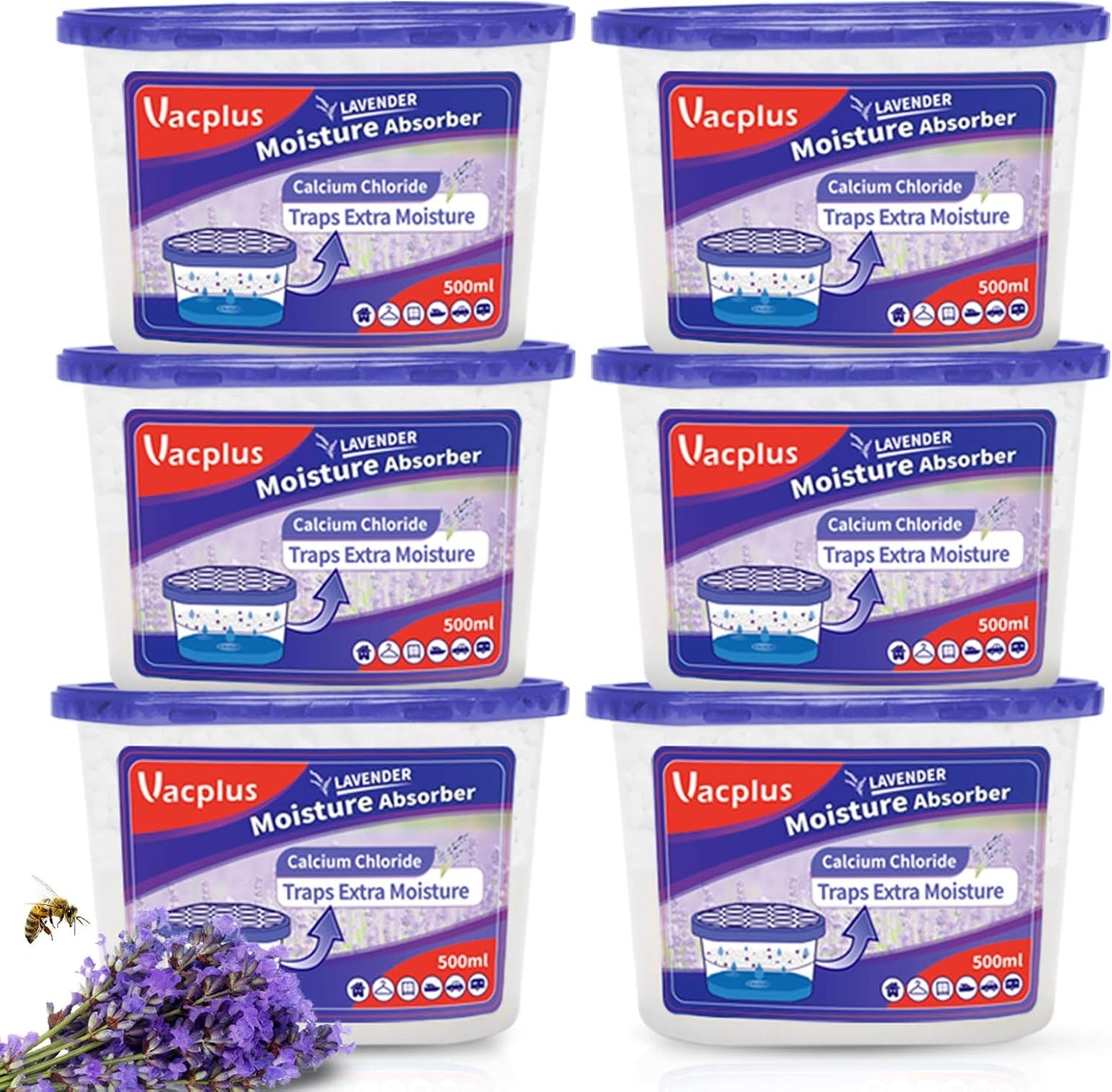 Vacplus Moisture Absorbers - Portable Humidity Control Boxes with Lavender Fragrance | 6 Pack, 10.5 Oz