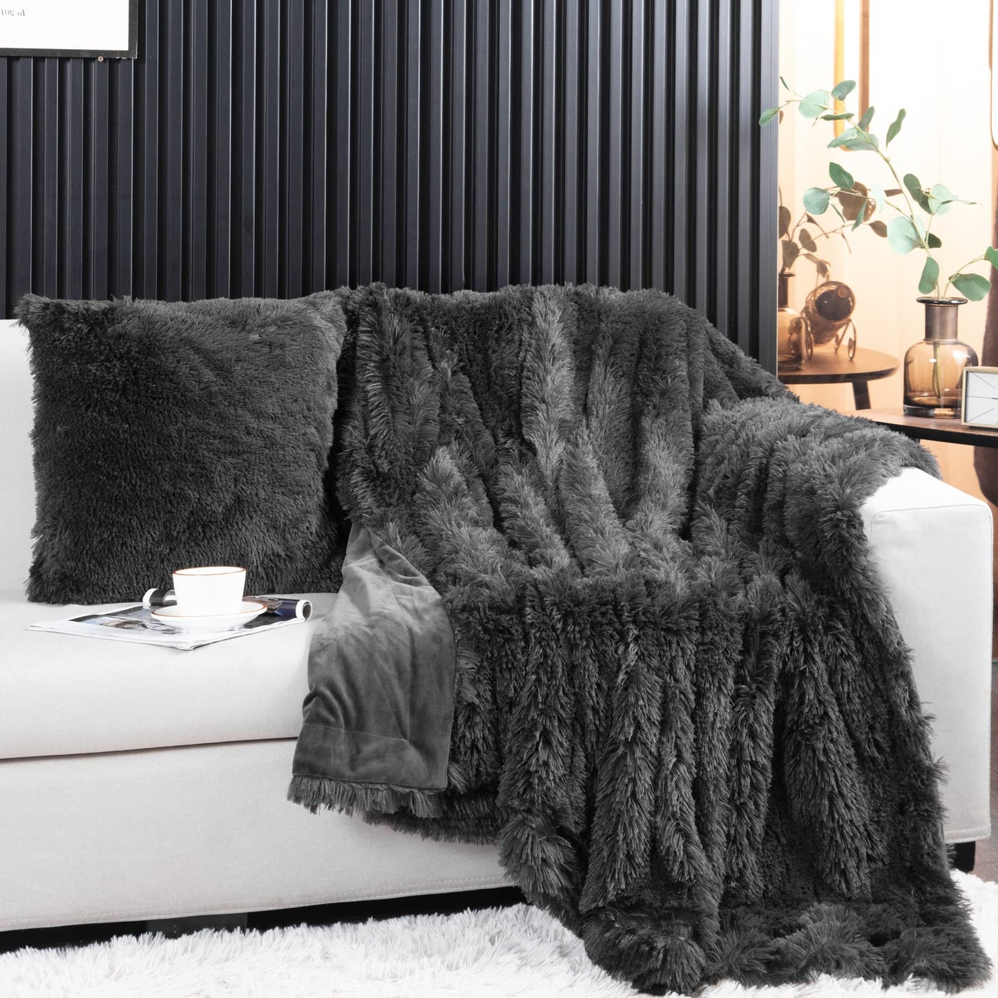YUSOKI Long Faux Fur Throw Blanket for Sofa Couch,2 Layers,2.1lb,All Ages,Home Decoration, (Morel,50" x 60")