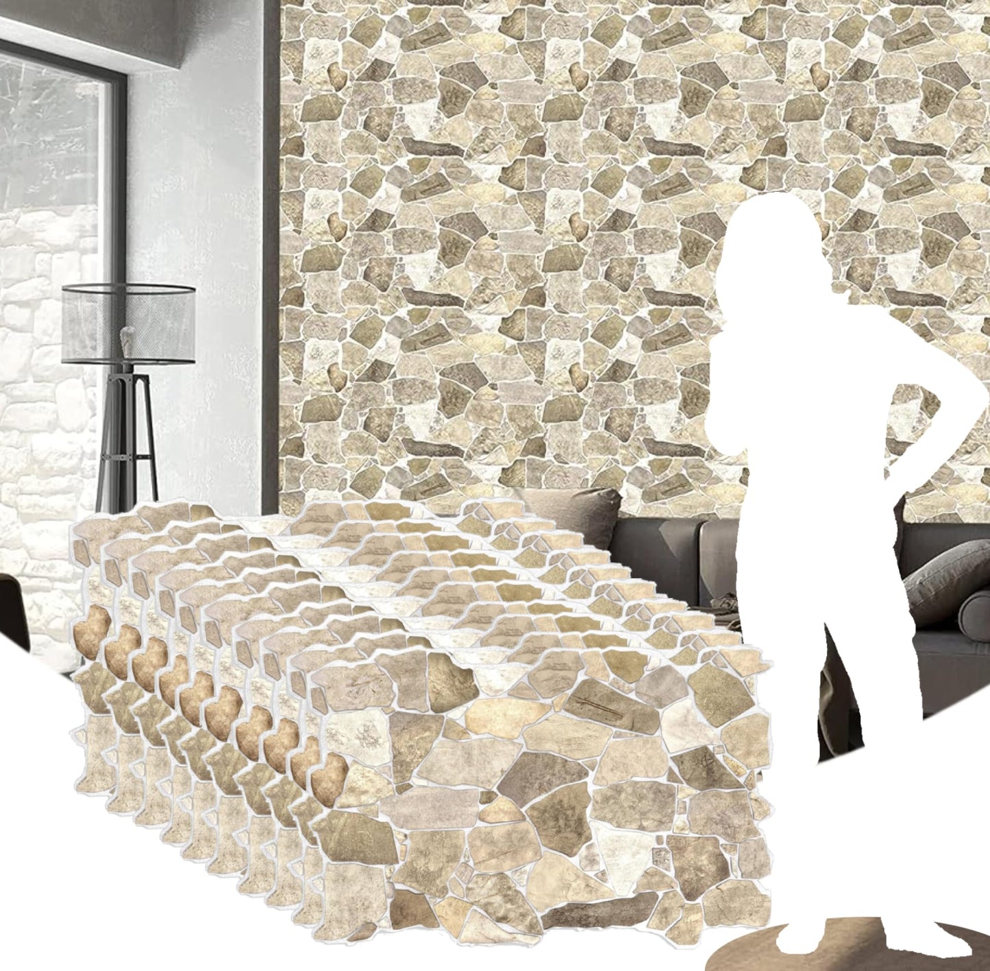 Dundee Deco 3D Stone Wall Panels - Pack of 10, 39"x25" Panel, Covers 67 sq. ft - Brown Beige Wall Paneling for Interior Wall Decor