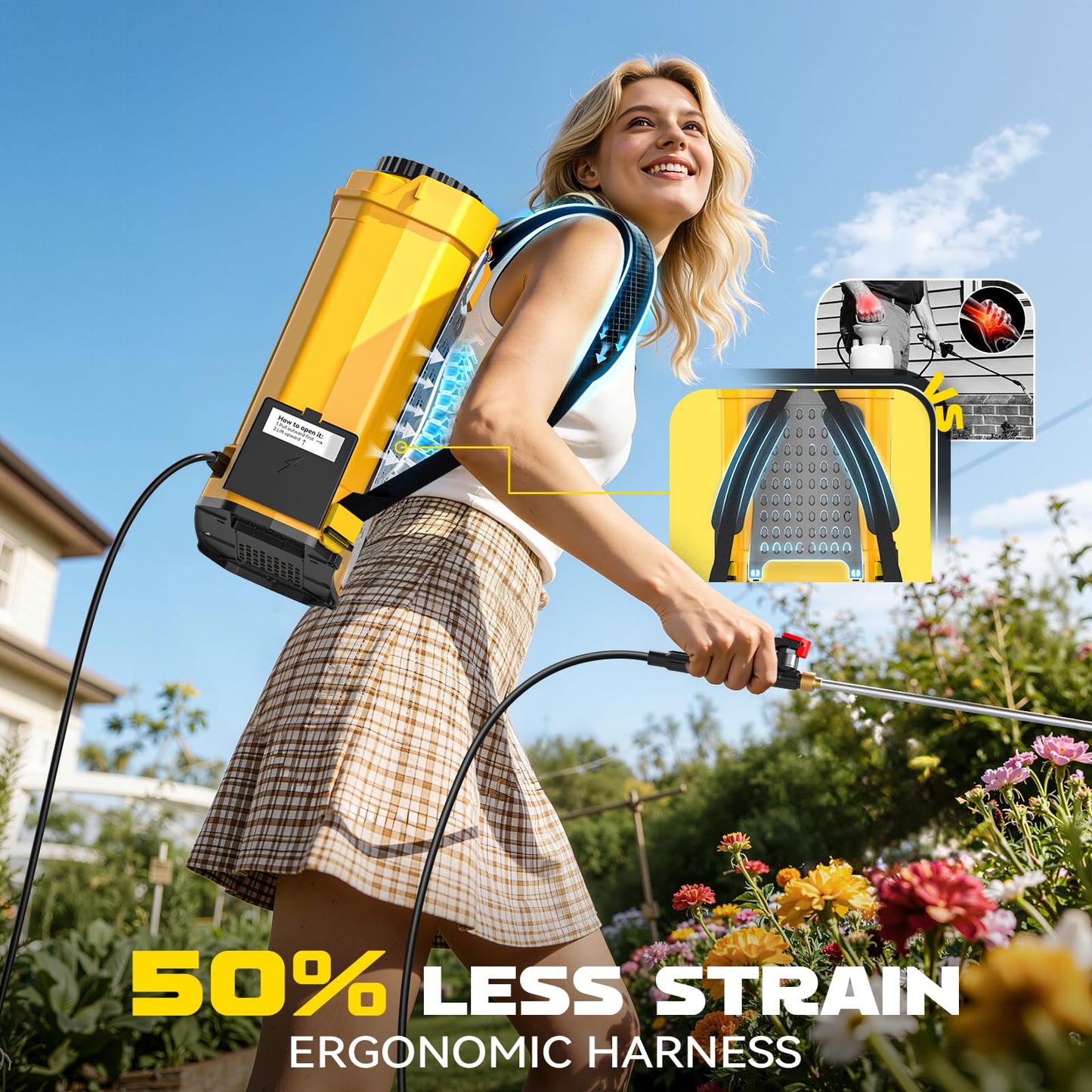 Battery Backpack Sprayer Compatible with Dewalt 20V Battery (Tool Only) 4.2 Gallon with Auto Mixer, 0–100PSI Adj, Leak-Proof Metal Telescopic Wand 42", 6 Nozzles, Ergonomic Strap Ecarke Garden Sprayer
