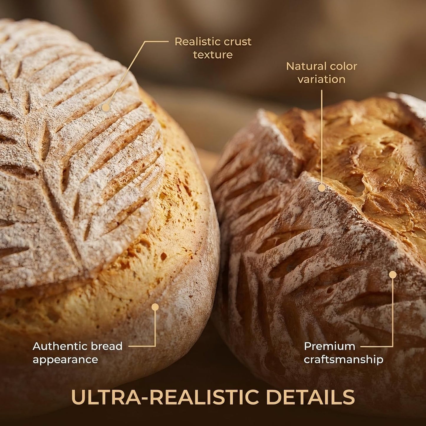 Generic (B22) Realistic Fake Bread for Store Sample Display, Highly Simulated PU Artisan Loaf for Retail Shelves
