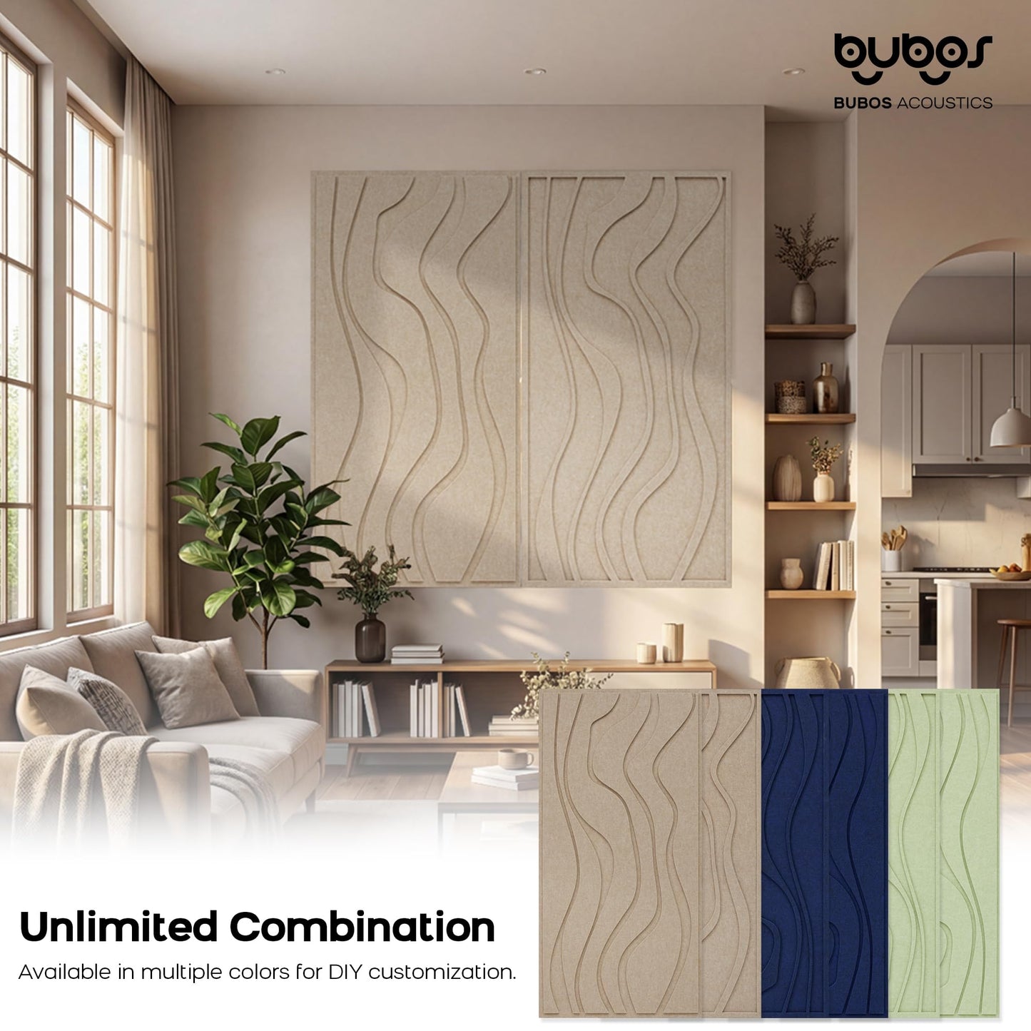 BUBOS 4 Pack Large Acoustic Panels, Total-Size 47.2 x 23.6 Inches Soundproof Wall Panels, Decorative Sound Panels, Self-Adhesive Acoustic Wall Panels for Recording Studio, Home&Office (Camel, 4 Pack)