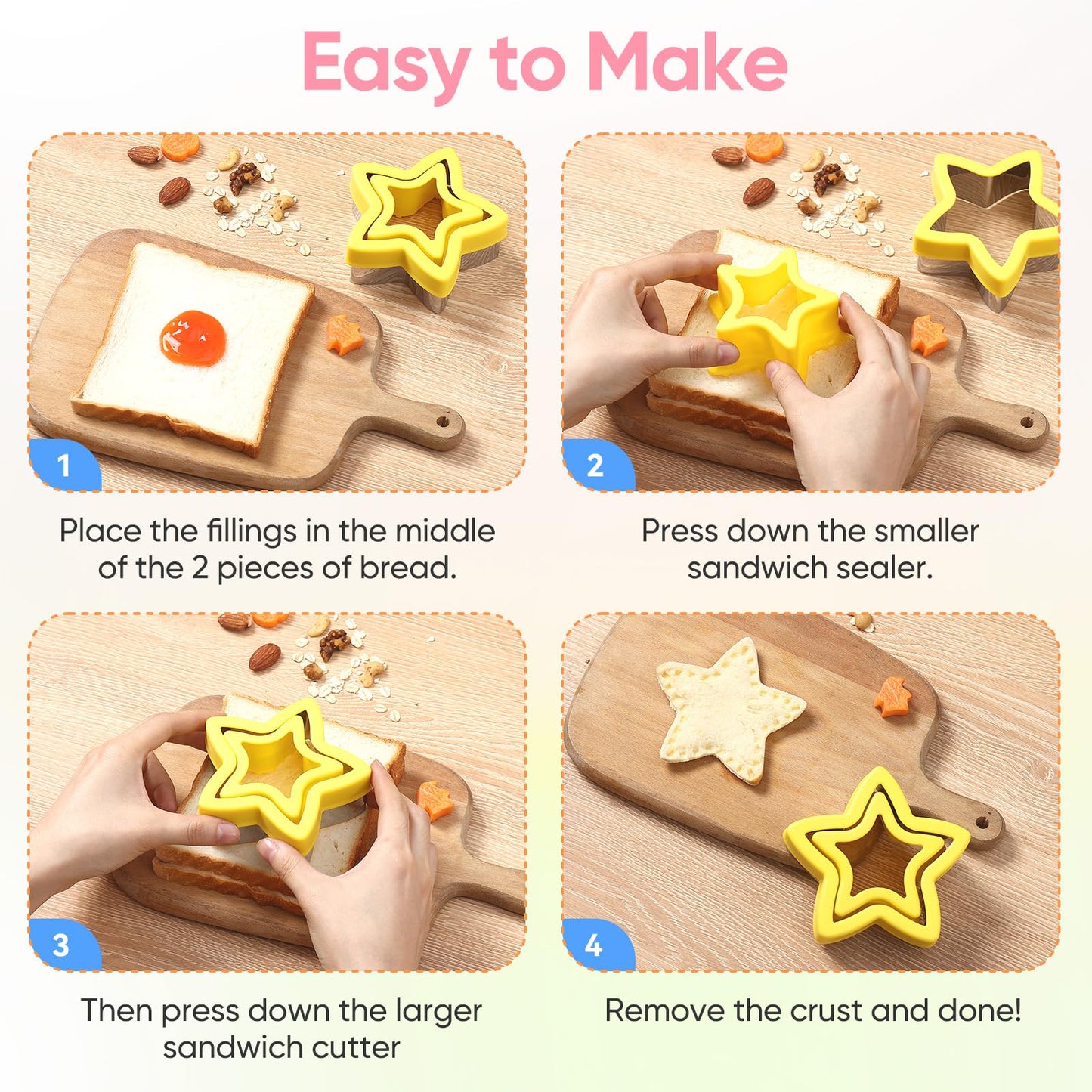 Uncrustable Sandwich Cutter, Sandwich Cutters for Kids Lunch, 43 Pcs Kids Sandwich Cutter and Sealer Set with Storage Case, Crustless Sandwich Cutters Shapes for Girl Boy Lunch & Bento Box Accessories