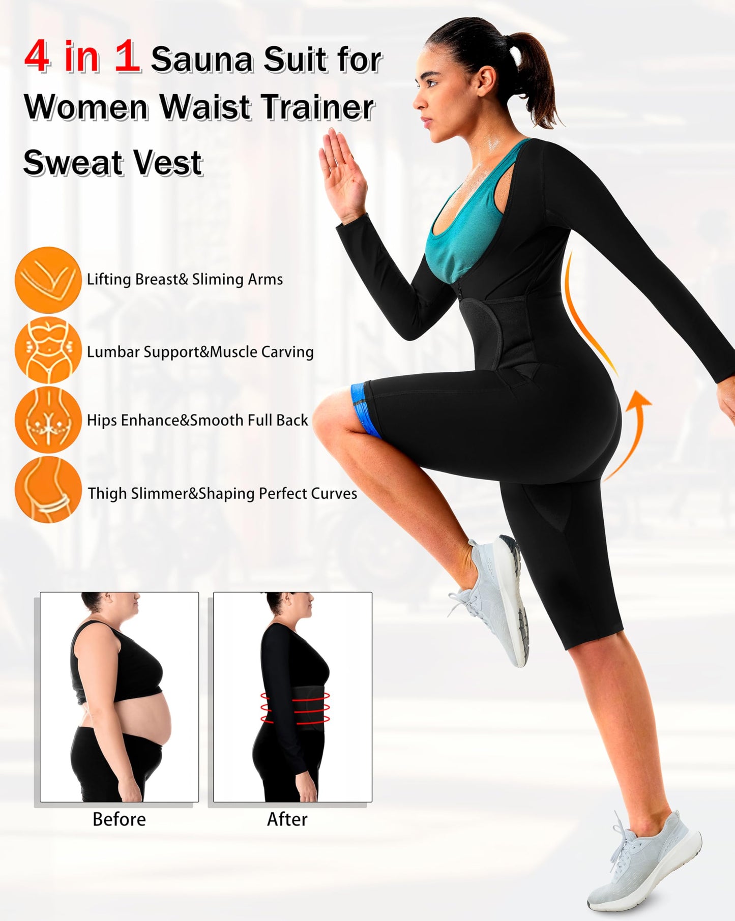 DYUAI Women Sauna Suit Sweat Jumpsuit Waist Trainer Slimming Full Bodysuit,Armpit and Crotch Mesh(BH70020-01-L)