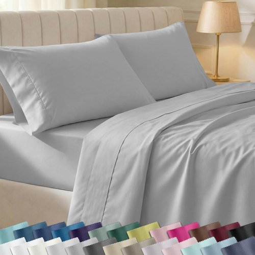 California Design Den Split King Sheet Set - 100% Cotton, 400 TC, Silky Smooth Sateen, Deep Pockets - Light Grey