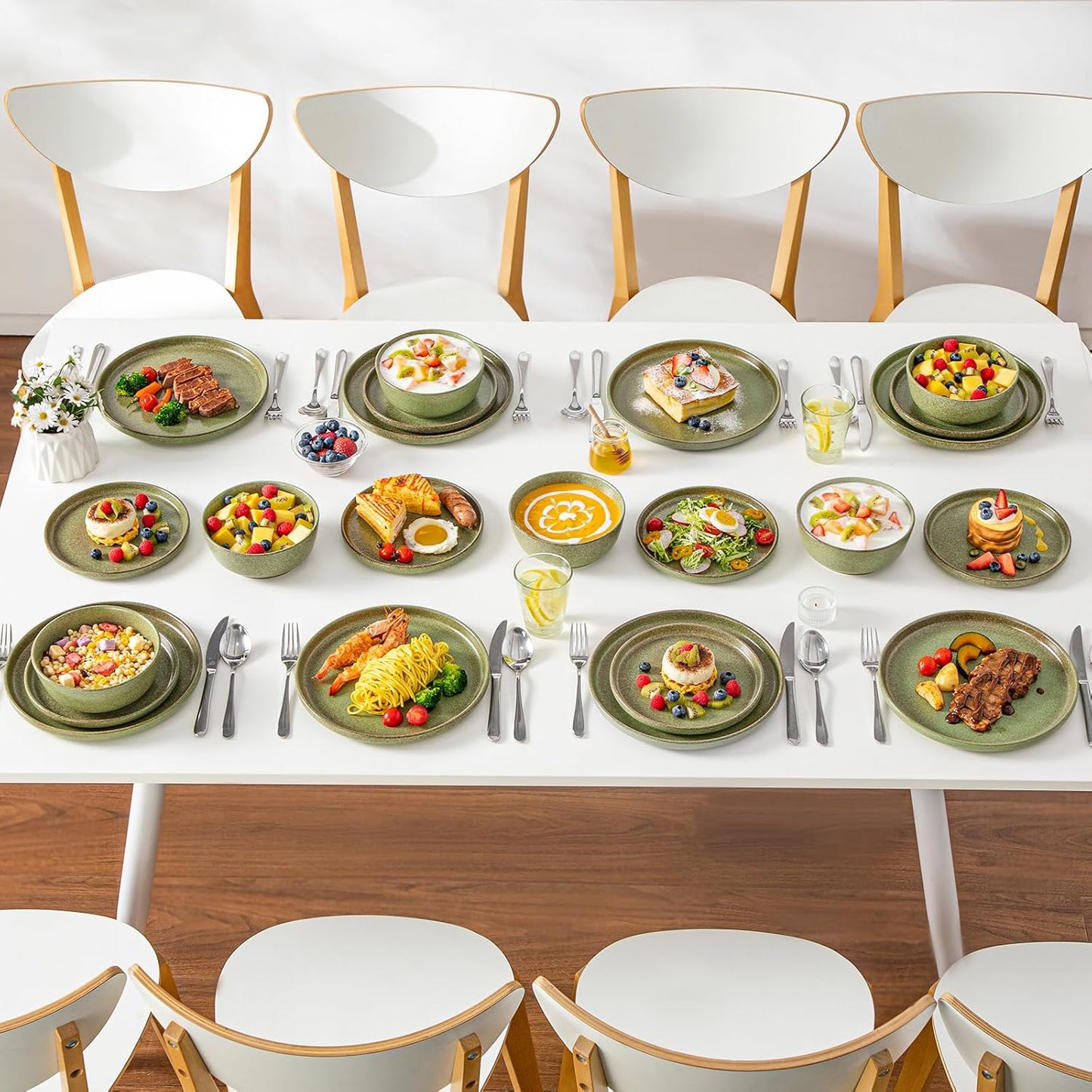 Vancasso ZERMATT Dinnerware Set for 8 - 24 Pieces Scratch Resistant Stoneware | Dishwasher & Microwave Safe, Green