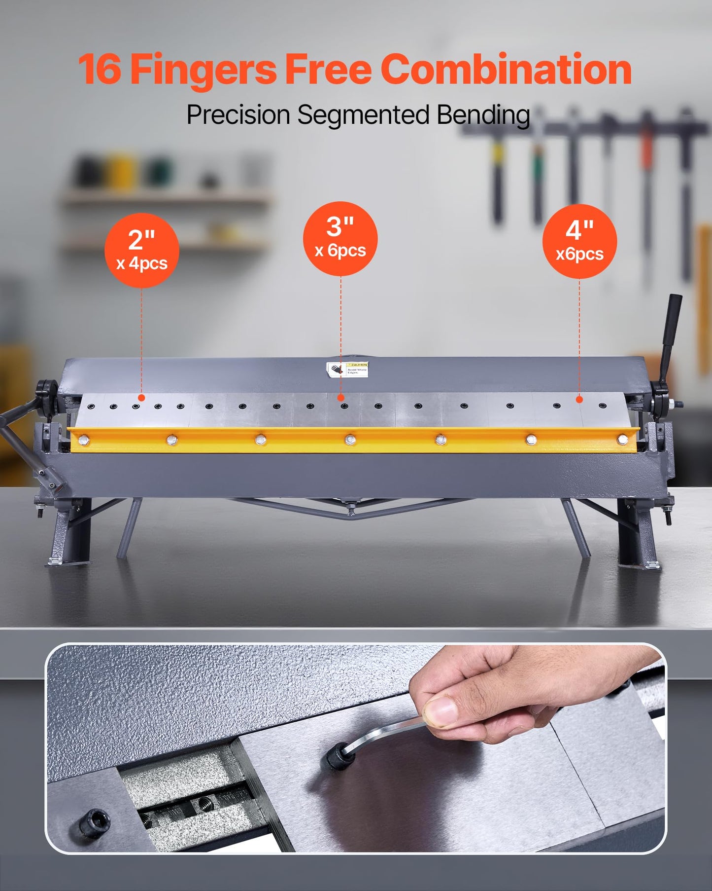 VEVOR Box and Pan Brake, 50 in Sheet Metal Bending Brake,16-Gauge Mild Steel Capacity, 0-135 Degree Adjustable, Metal Bender Machine with 16 Fingers, Heavy-Duty Aluminum Folder for Precise Bending
