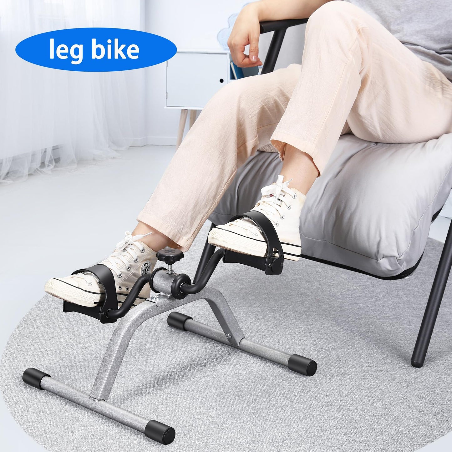 RYGEO Pedal Exerciser Mini Exercise Bike for Leg and Arm Recovery Exercise Lightweight and Portable Floor Bike(Silver)
